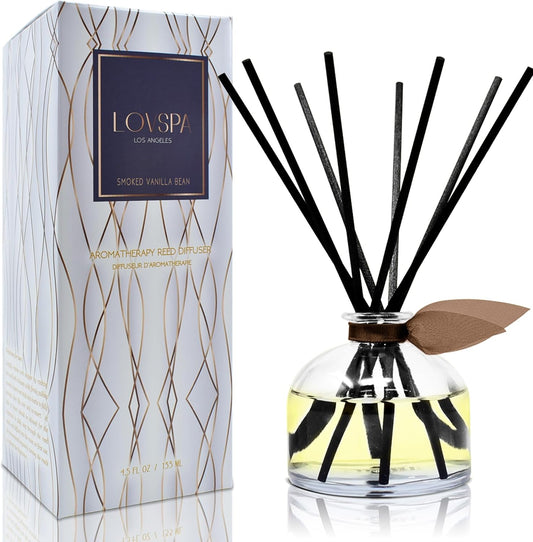 LOVSPA Reed Diffuser Set, Smoked Vanilla Scented Oil Diffuser with Sticks, Home Fragrance Accessories for Bathroom Shelf Decor, Aroma Diffusers for Home or Office Fall Decor, USA Made