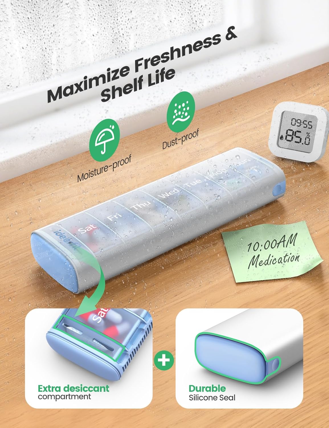 Weekly Travel Pill Organizer,Ideerfit Small Pill Box 7 Day,Portable Pill case,Daily Medicine Box,Drawer Design Pill Container for Medication, Vitamins, Fish Oils, Supplements,White