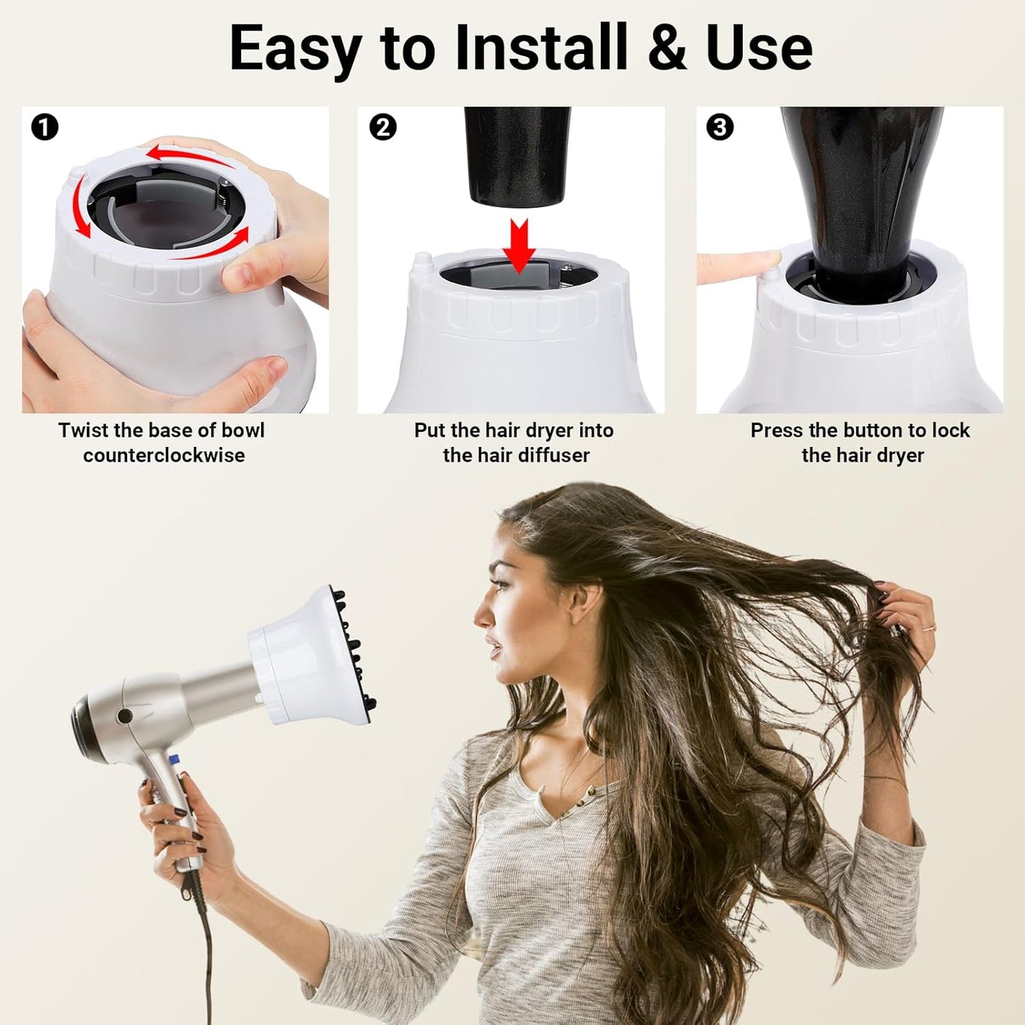 Segbeauty Universal Curly Hair Diffuser, Blow Dryer Diffuser for Wavy Natural Hair, Profession Hair Diffuser Attachment for Dryer Hairdressing Styling Tool Quick Dry Adjustable 1.65-3.15 Inch Nozzle