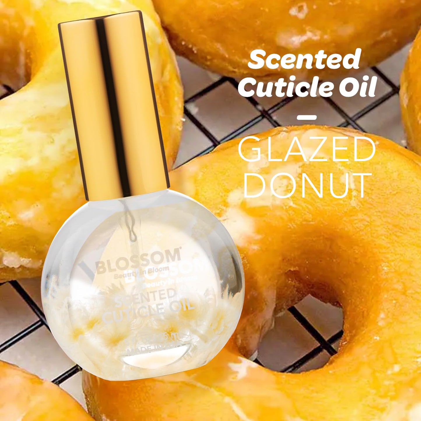 Blossom Cuticle Oil for Nails, Hydrating, Moisturizing, Gourmand Scented Nail Oil Cuticle Care, Infused with Real Flowers, Made in USA, 0.5 fl. oz, Glazed Donut