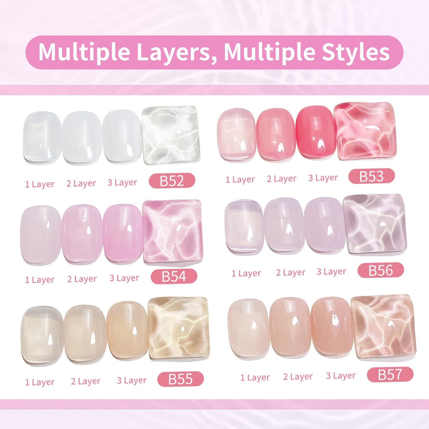 JODSONE 10ml Jelly Gel Nail Polish Set 6 Pale Colours White Pale Red Soft Pink Natural Nude Pale Purple Fresh Pink Purple All Seasons Neutral Soak off LED Lamp Gel Manicure Set for Nail Art