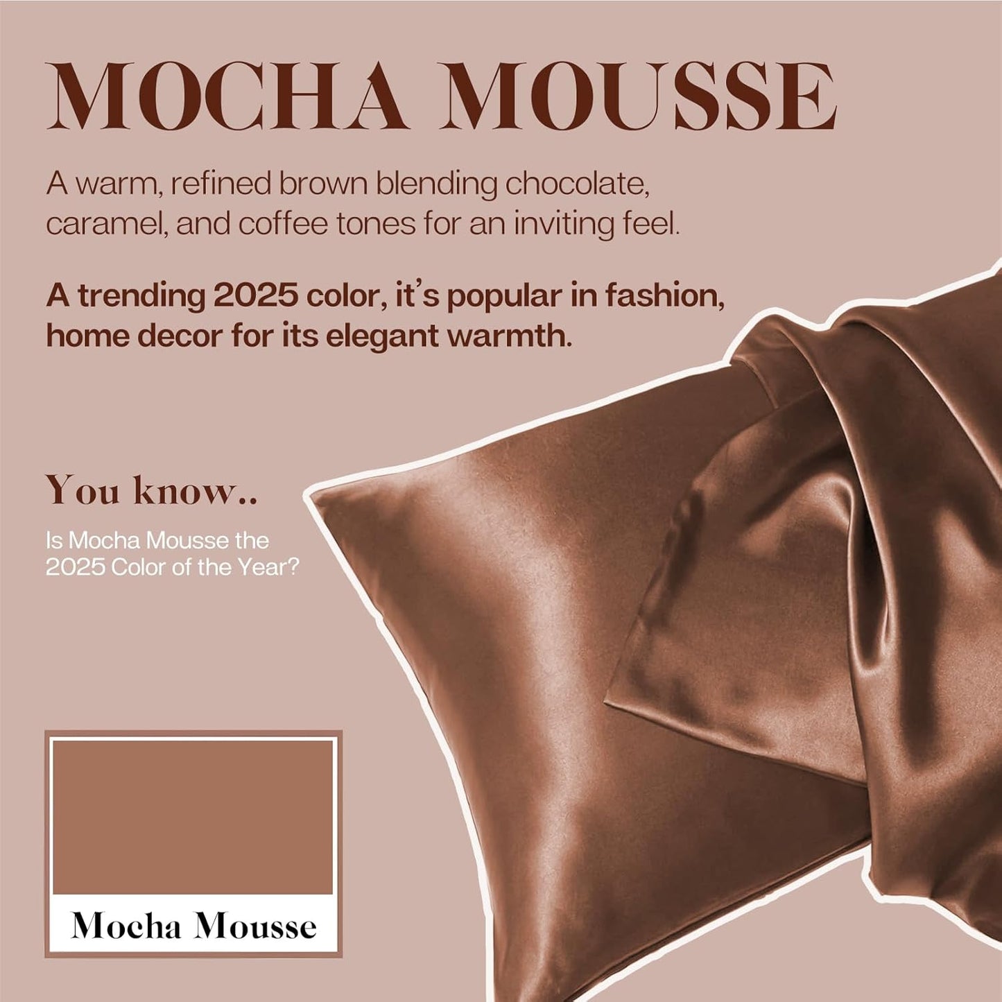 MR&HM Satin Pillowcase for Hair and Skin, Silk Satin Pillowcase 2 Pack, King Size Pillow Cases Set of 2, Silky Pillow Cover with Envelope Closure (20x40, Mocha Mousse)