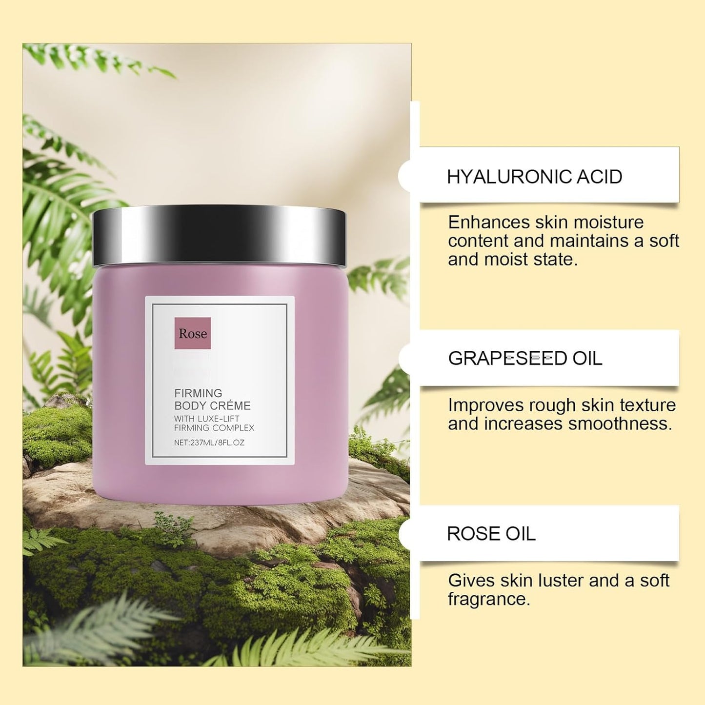 Champagne Lift & Firming Body Cream,Champagne Lift Body Creme – Anti-Aging Skin Tightening with Lifting Formula | Hydrates Dry Skin,Deep Hydration & Smoothing, Hydrates Dry Skin Arms & Legs (Rose)