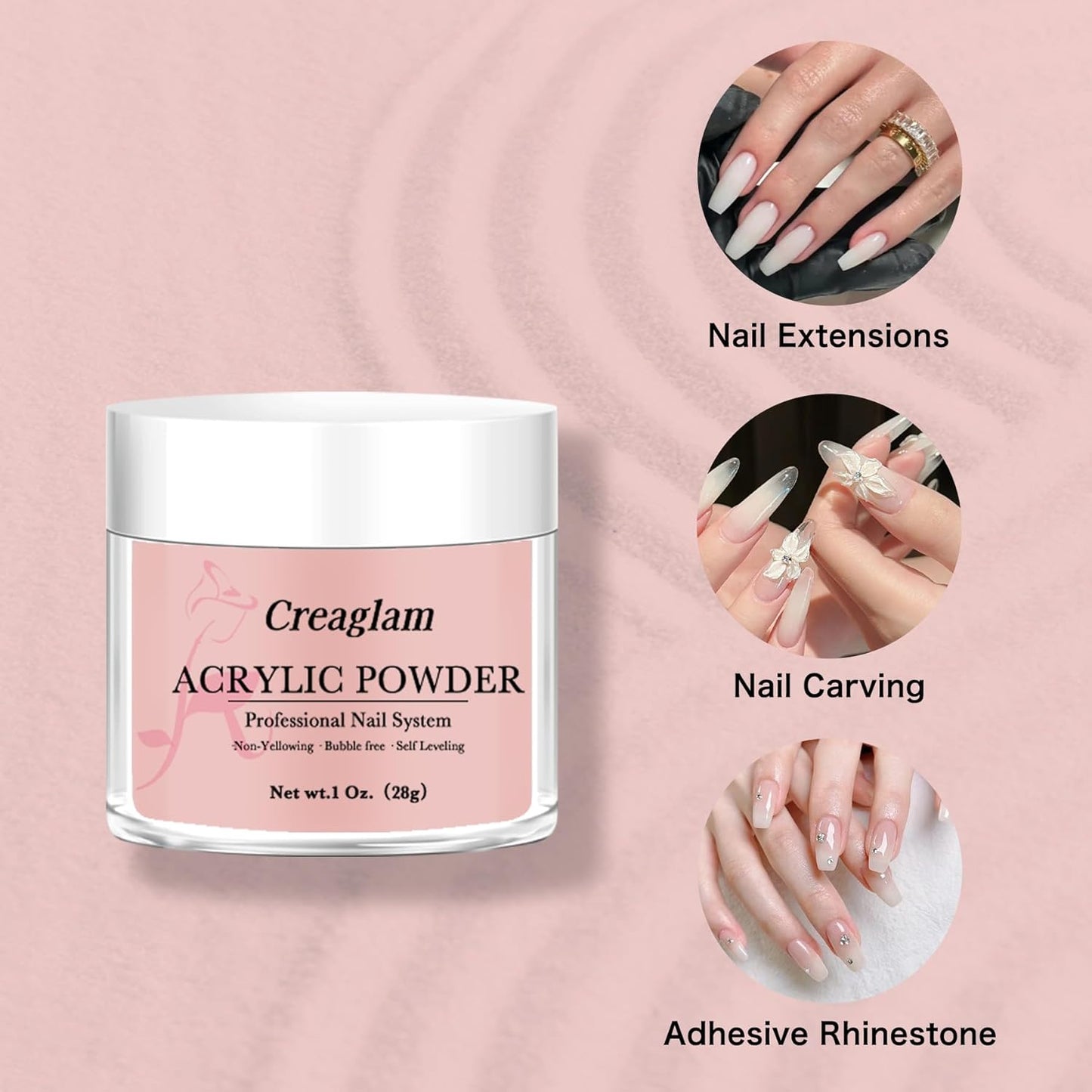 Professional Acrylic Powder for Nail: Large Capacity 3 Colors Pink Lcing Cover Biege Cover Rose Acrylic Nail Powder Polymer for Carving Nails - 28g 3D French Nail Manicure Extension