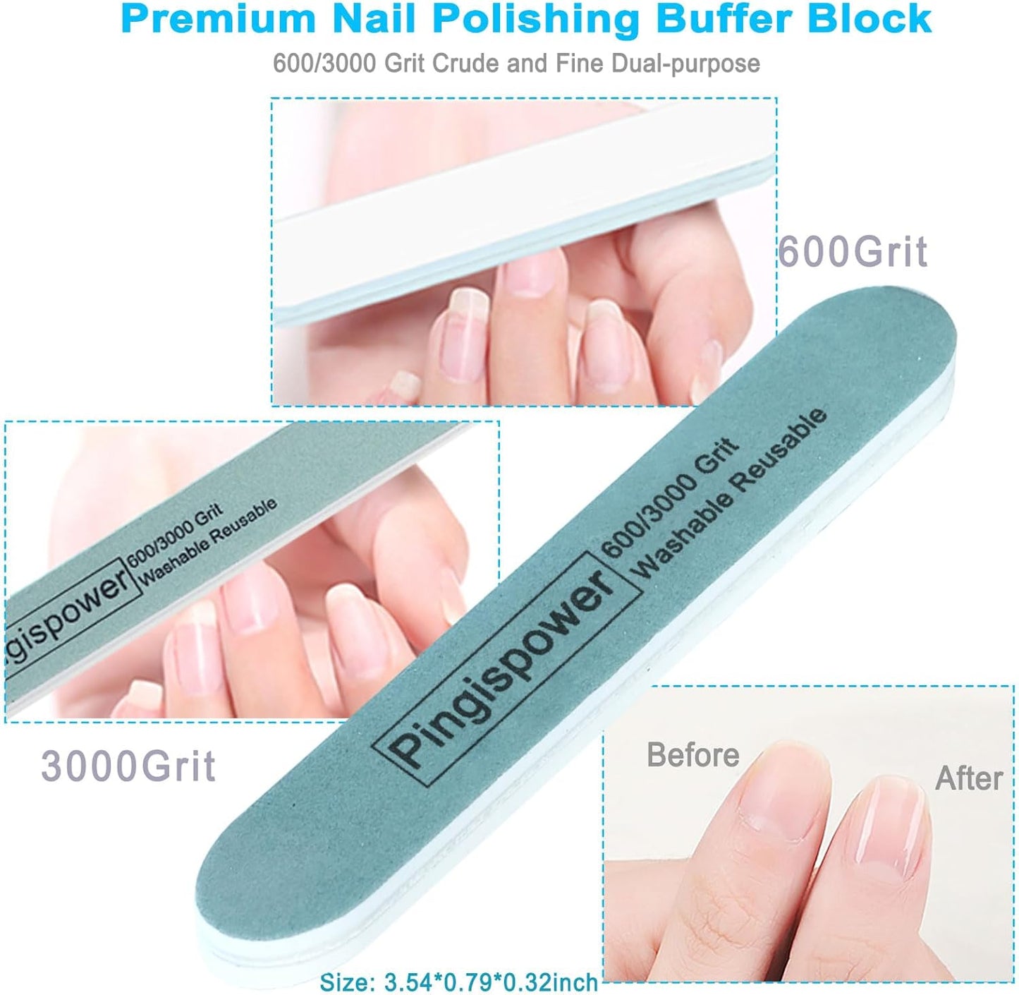 Nail Files and Buffers, 16PCS Professional Emery Boards Nail File & Buffer Block for Natural Nails,100/180 & 600/3000 Grit, Dual Sided Reusable Washable Manicure Kit for Women Home & Salon
