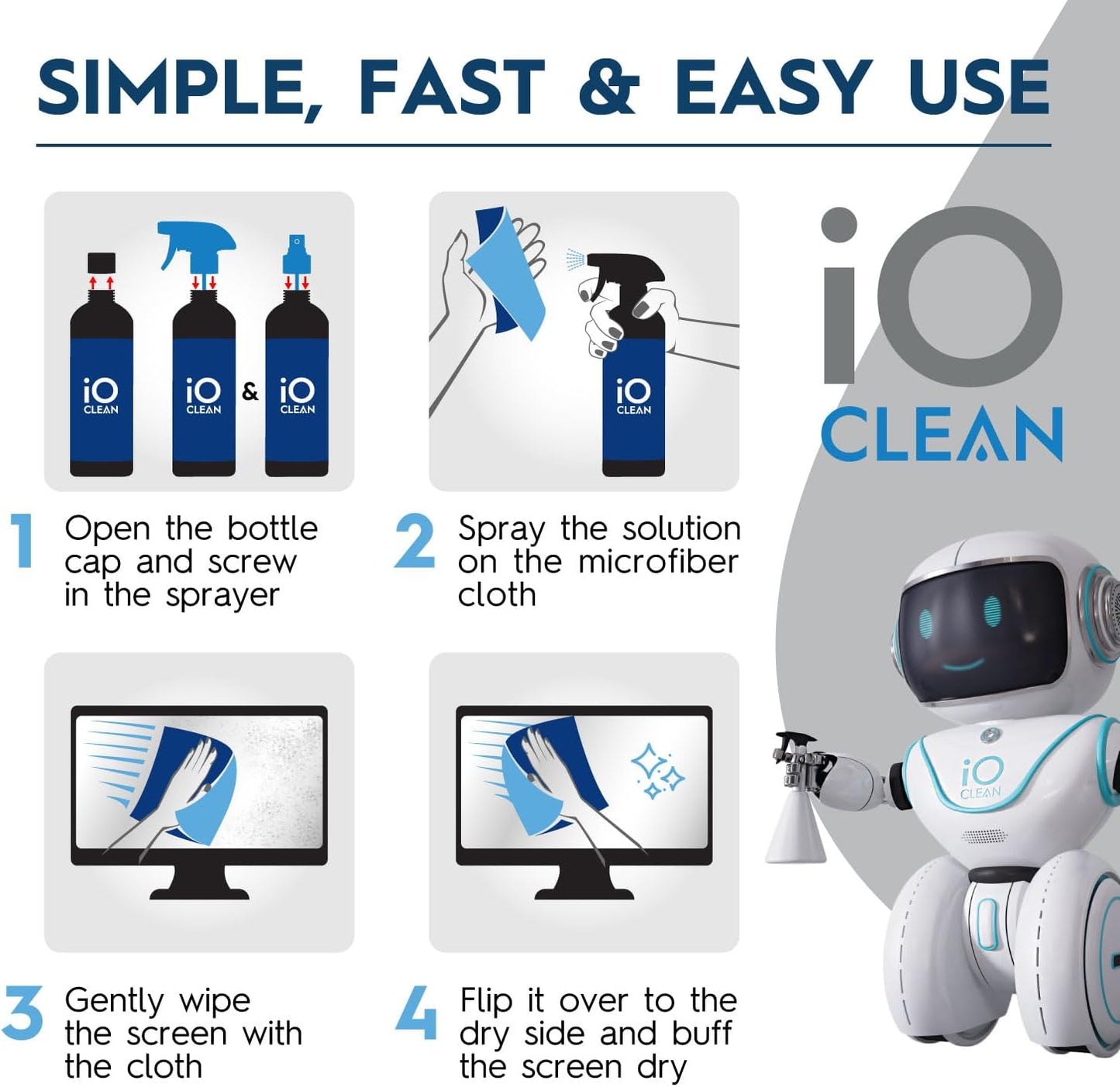 Screen Cleaner Spray (16oz - 473ml) – Best Large Cleaning Kit for LCD LED OLED TV, Smartphone, iPad, Laptop, Touchscreen, Computer Monitor, Electronic Devices, 3 Microfiber Cloths and 2 Nozzles