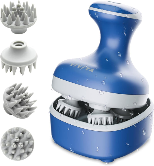 Electric Scalp Massager, Portable Rechargeable Head Massager with 8 Removable Massage Claws, Waterproof Handheld Hair Scalp Scratcher for Full-Body Massage and Stress Relax