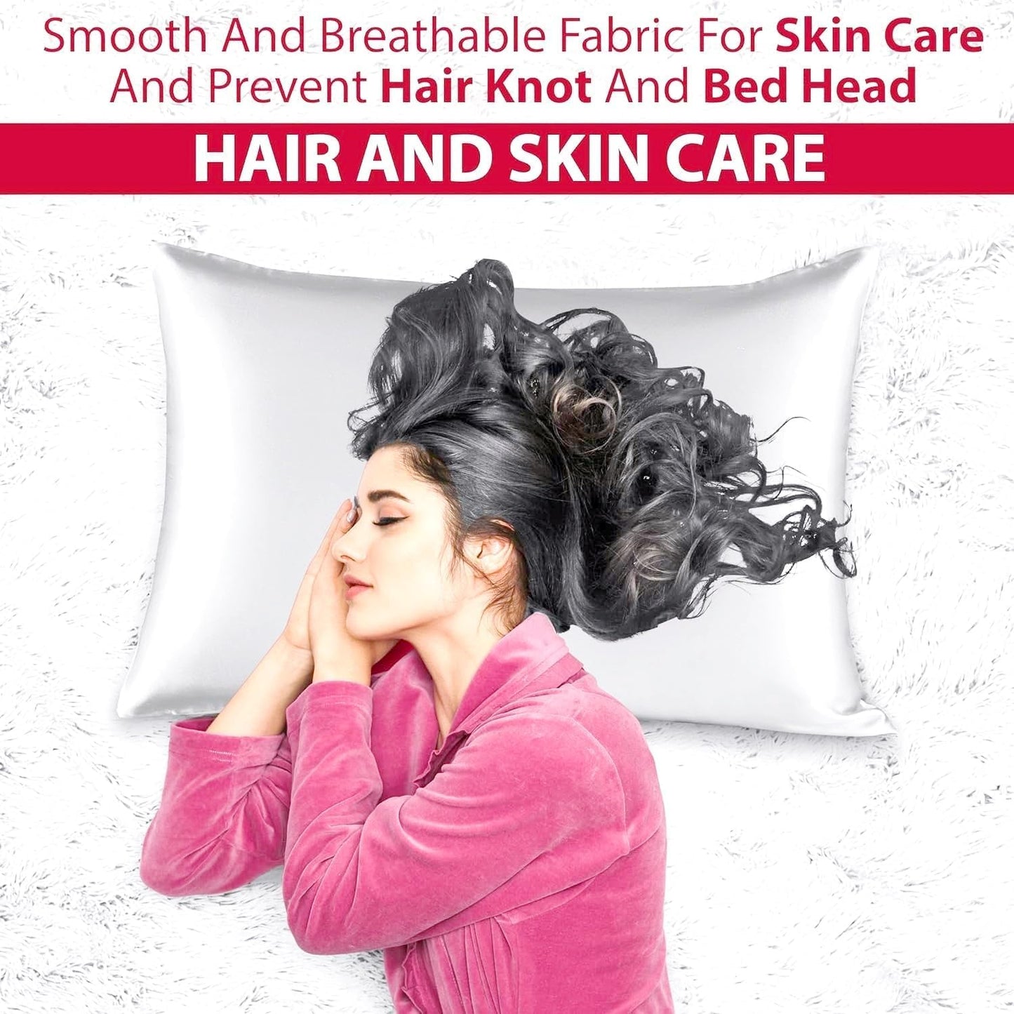 Satin Silk Pillowcase for Hair and Skin, Black Pillow Cases Standard Size Set of 4 Pack Super Soft Pillow Case with Zipper Closure (White, King (4 Pack))