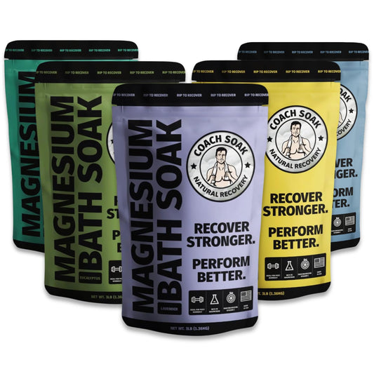 5 Pack Bundle: Coach Soak Recovery Bath Soak, Epsom Salt Bulk, Bath Salts Bulk, 5 Pack Bundle - Total of 15 Pounds (Mixed Bundle)