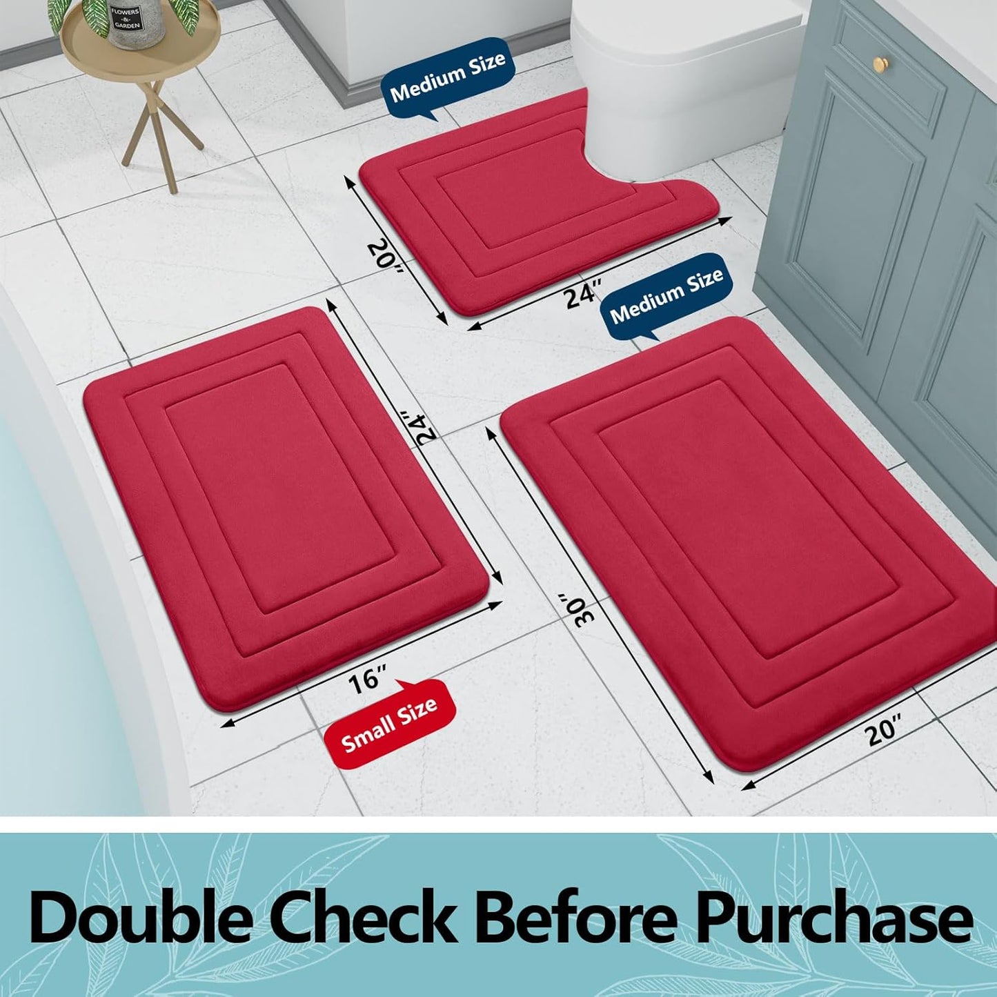 Arotive Memory Foam Bathroom Rug Mat 24x16, Ultra Soft and Absorbent Bath Mat, Machine Wash Dry, Comfortable Bath Rug Carpet for Bathroom Floor, Tub and Shower, Red