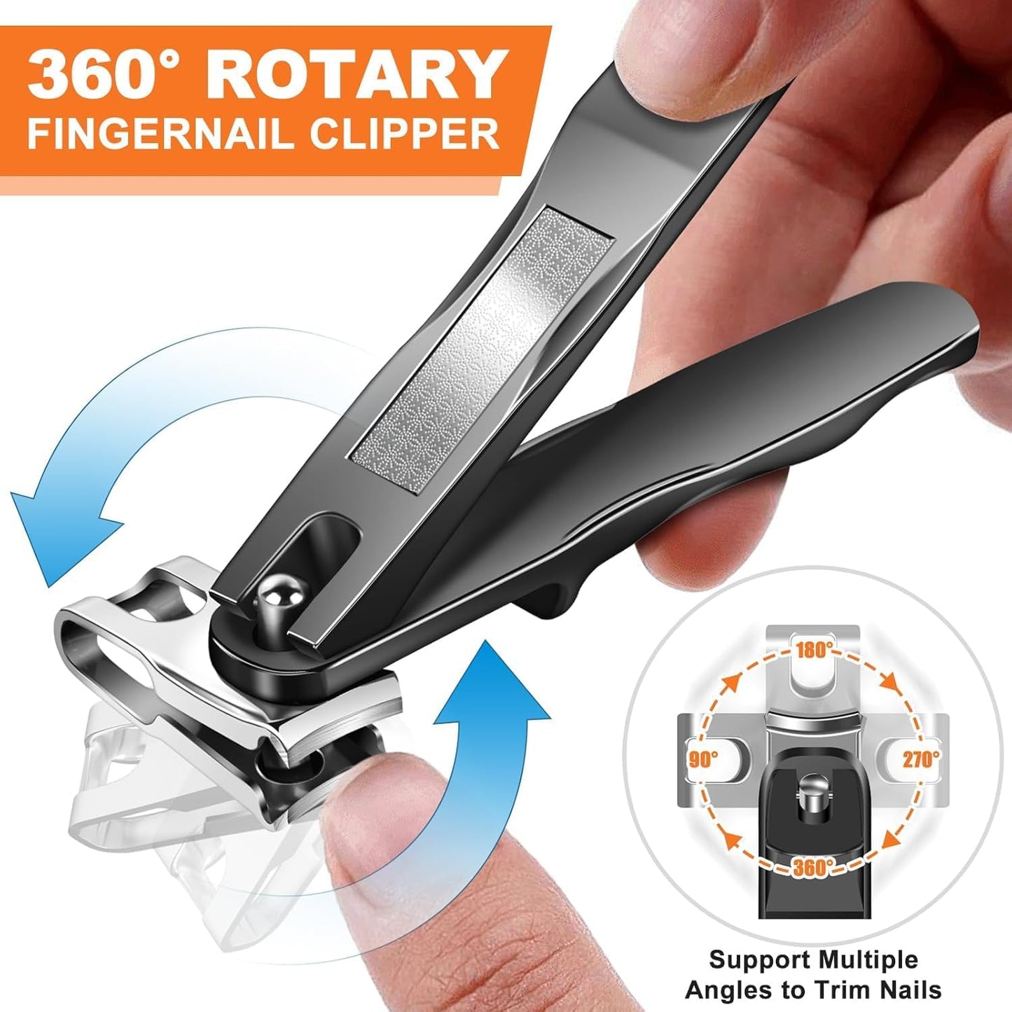 Toenail Clippers for Seniors Thick Toenails, DRMODE Heavy Duty Toe Nail Clippers for Men Thick Ingrown Nails with Wide Opening, Large 360 Degree Rotary Anti-Splash Finger Nail Clippers Adult w Catcher