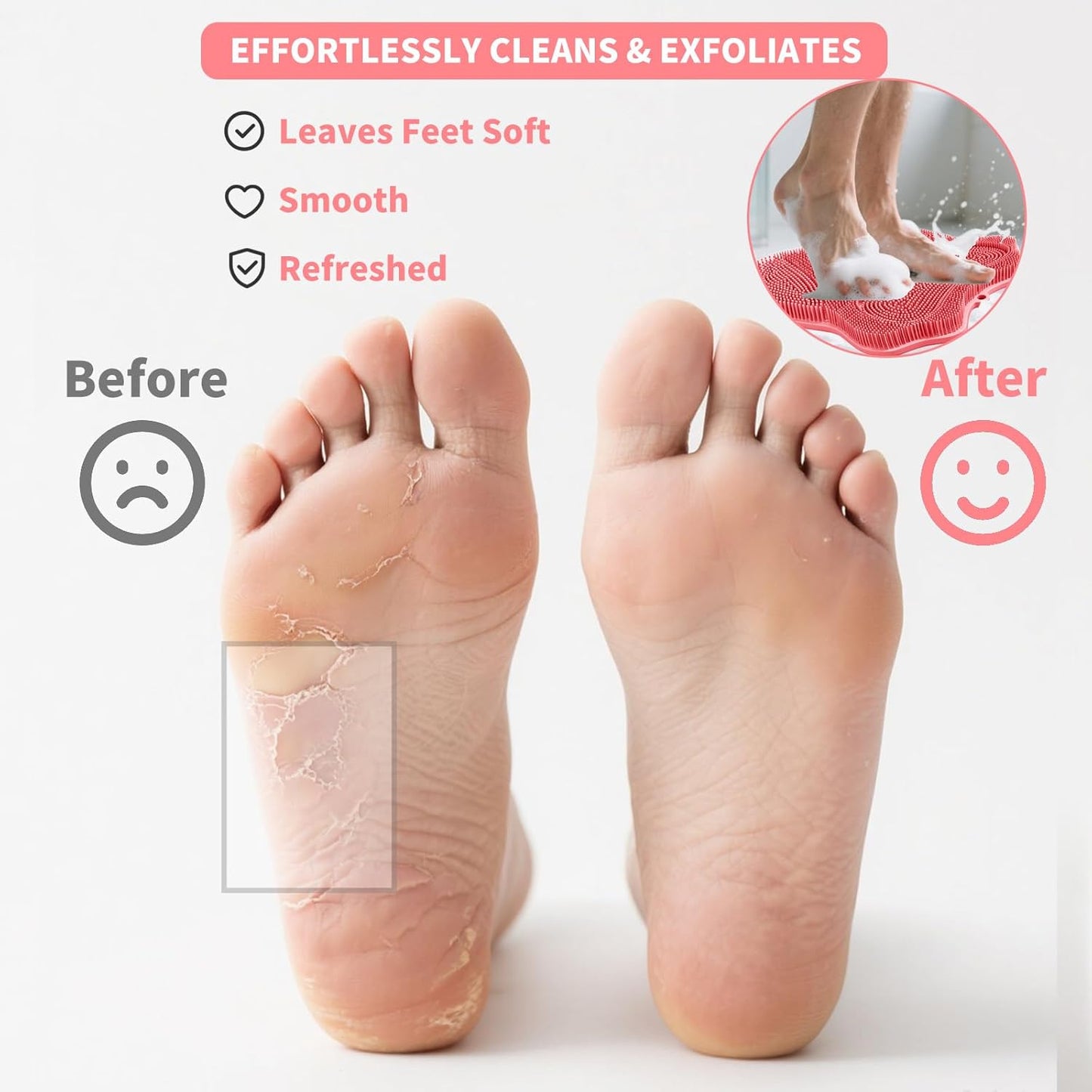 Show Foot Scrubber Mat & Silicone Back Scrubber with Butterfly Form Design,3 Brush Designs for Deep Cleaning Shower Foot Scrubber Mat, Wall Mounted Back Scrubber Silicone Bath(Pink)