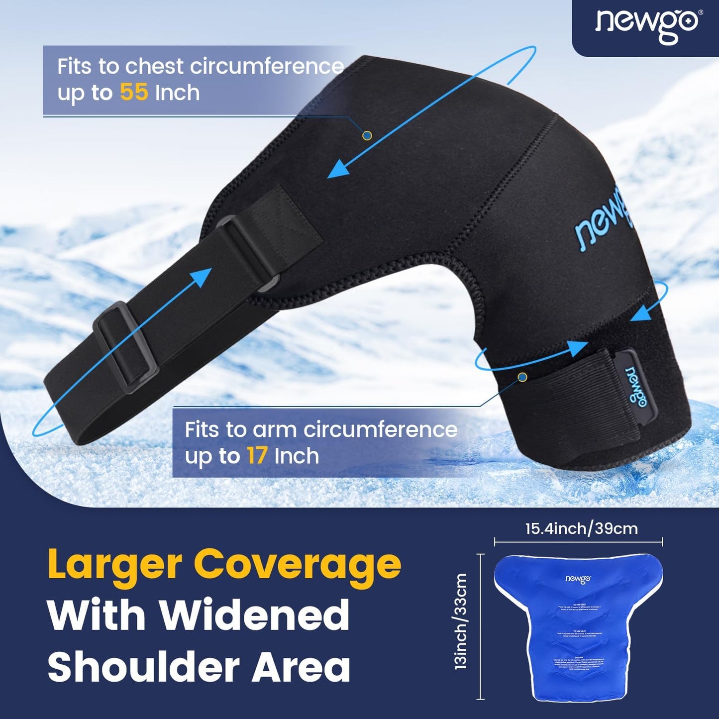 NEWGO Shoulder Ice Pack Rotator Cuff Cold Therapy, Ice Pack Shoulder Wrap Cold Compression Sleeve for Pain Relief, Surgery Recovery, Bursitis - Extra Large