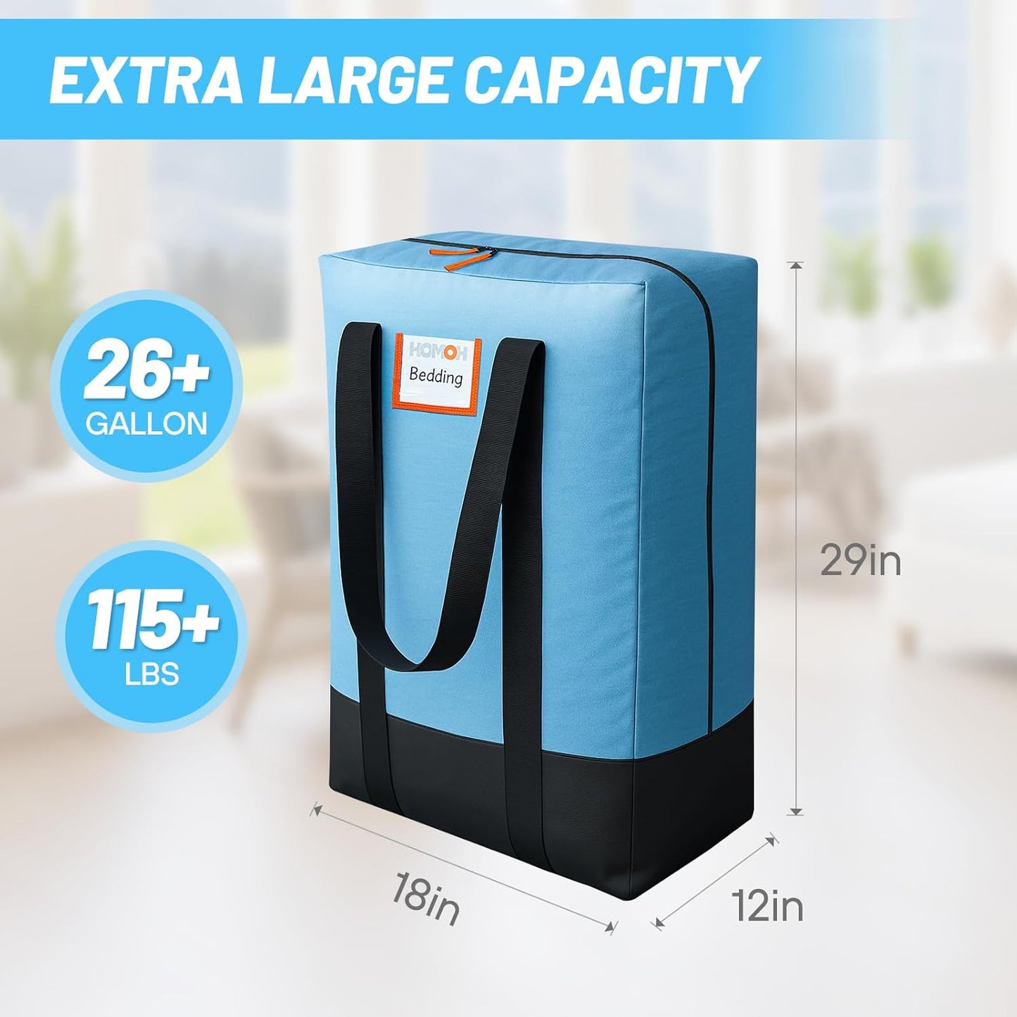 6 Pack Large Moving Bags, Storage Bag with Zipper, Heavy Duty Packing Bags with Internal Compression Straps, Wrap Around Handles, Alternative to Moving Boxes, Blue and Black