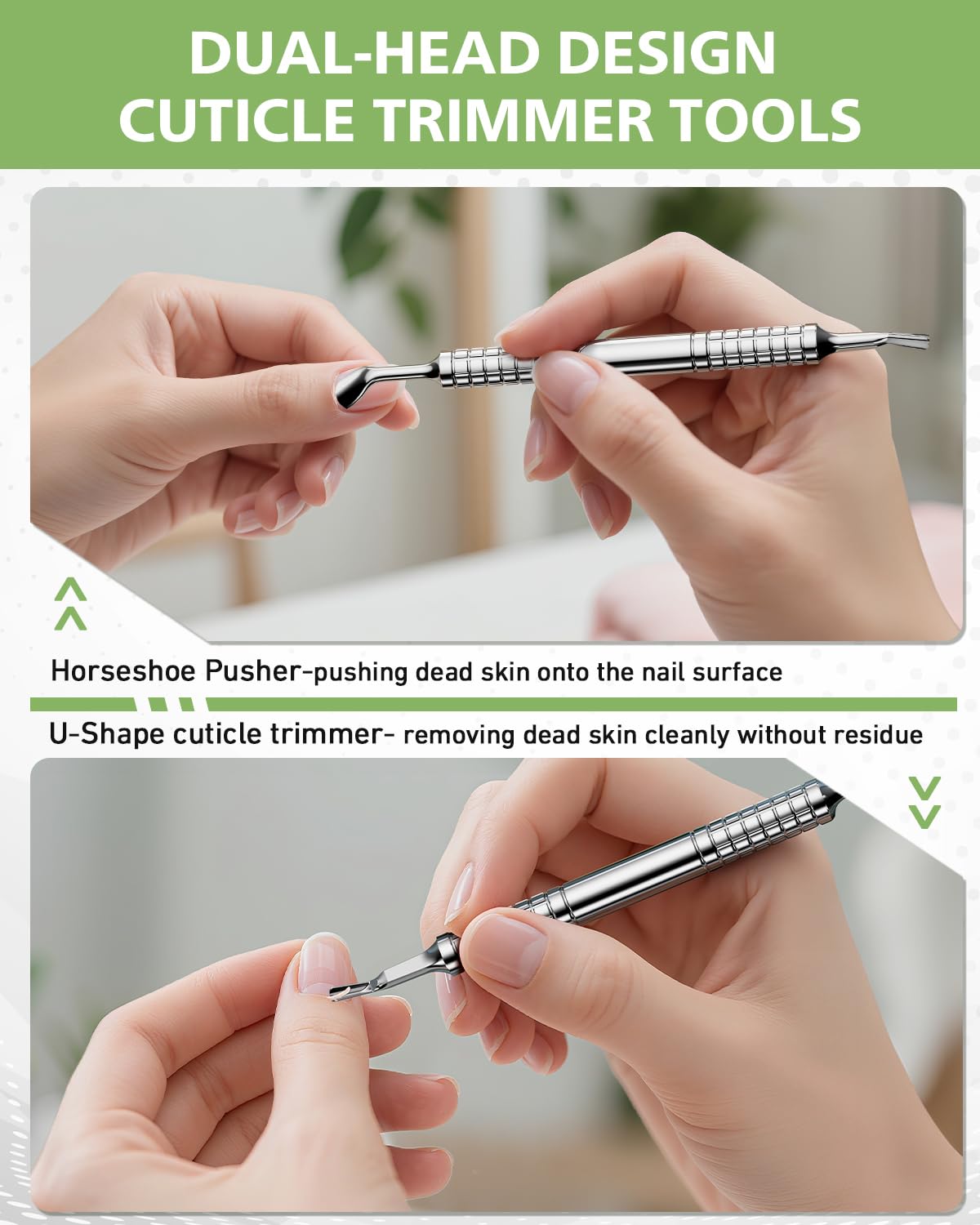 BALUCA Professional Cuticle Pusher & Trimmer for Women - 2-in-1 Nail Cuticle Remover Tool for Perfect Manicures & Pedicures, Silver