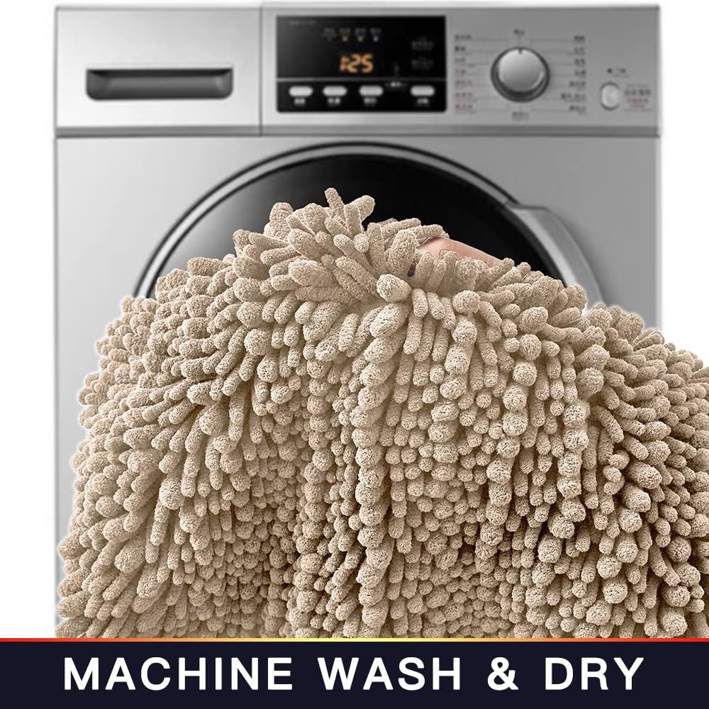 Walensee Bathroom Rug 2 Pieces Set Non Slip Bath Mat (17x24 Plus 20x32 Inch Beige) Water Absorbent Super Soft Shaggy Chenille Machine Washable Dry Extra Thick Perfect Carpet for Shower Floor