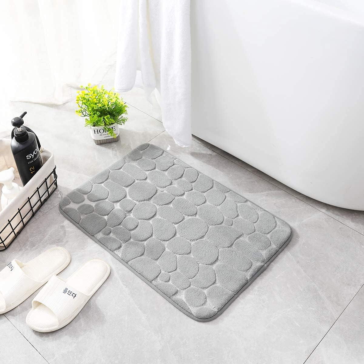 YIHOUSE Memory Foam Bath Mat Cobblestone Bathroom Rugs Super Water Absorbent Bath Mats for Bathroom Machine Washable Bath Rugs(17x24,Light Gray)
