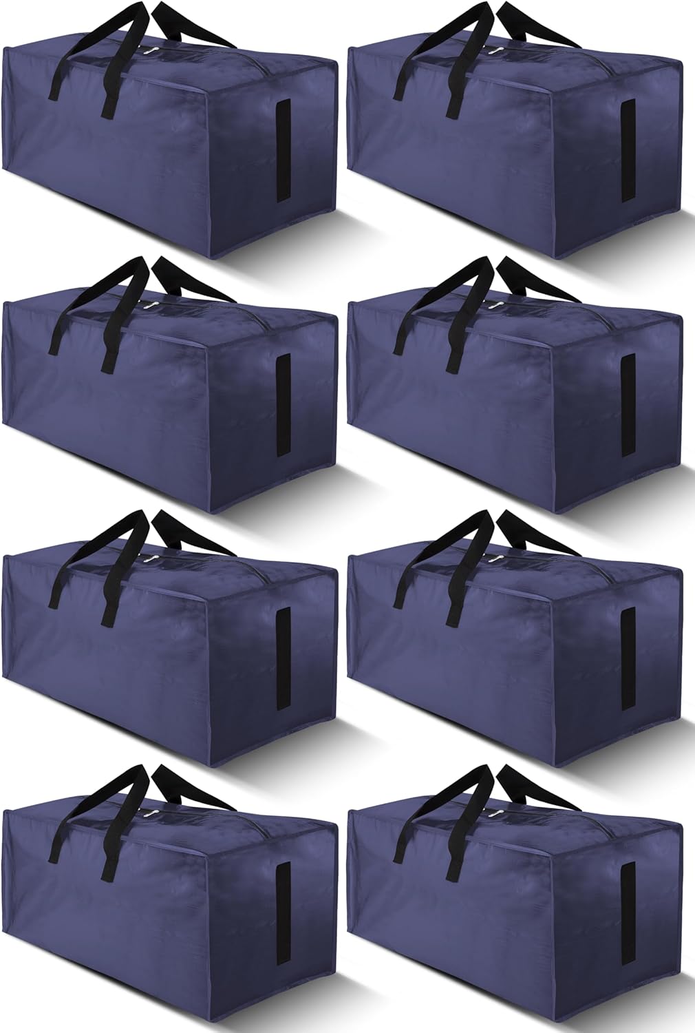 8 Pack Large Strong Moving Bags with Zippers & Carrying Handles - Water-Resistant - Heavy Duty Storage Tote for Space Saving, Fold Flat, Alternative to Moving Box (Blue)