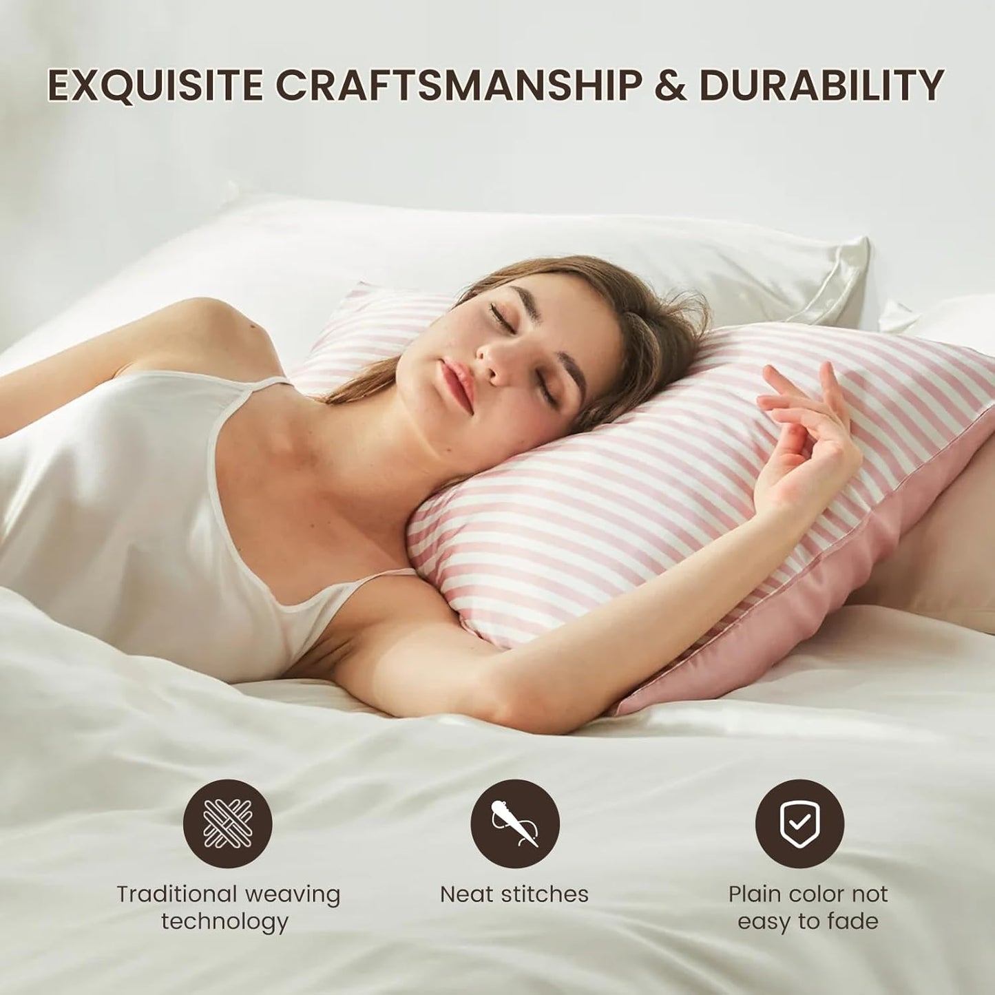 THXSILK Mulberry Silk Pillowcase for Hair and Skin Health, Grade 6A+ Mulberry Silk Pillowcase with Hidden Zipper, Soft and Breathable, 1pc (King 20"x36", Pink White Stripes)