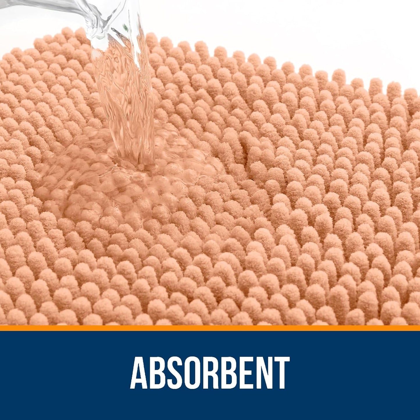 OLANLY Bathroom Rugs 36x24, Extra Soft Absorbent Chenille Bath Rugs, Rubber Backing Quick Dry, Machine Washable Bath Mats for Bathroom Floor, Tub and Shower, Home Decor Accessories, Peach