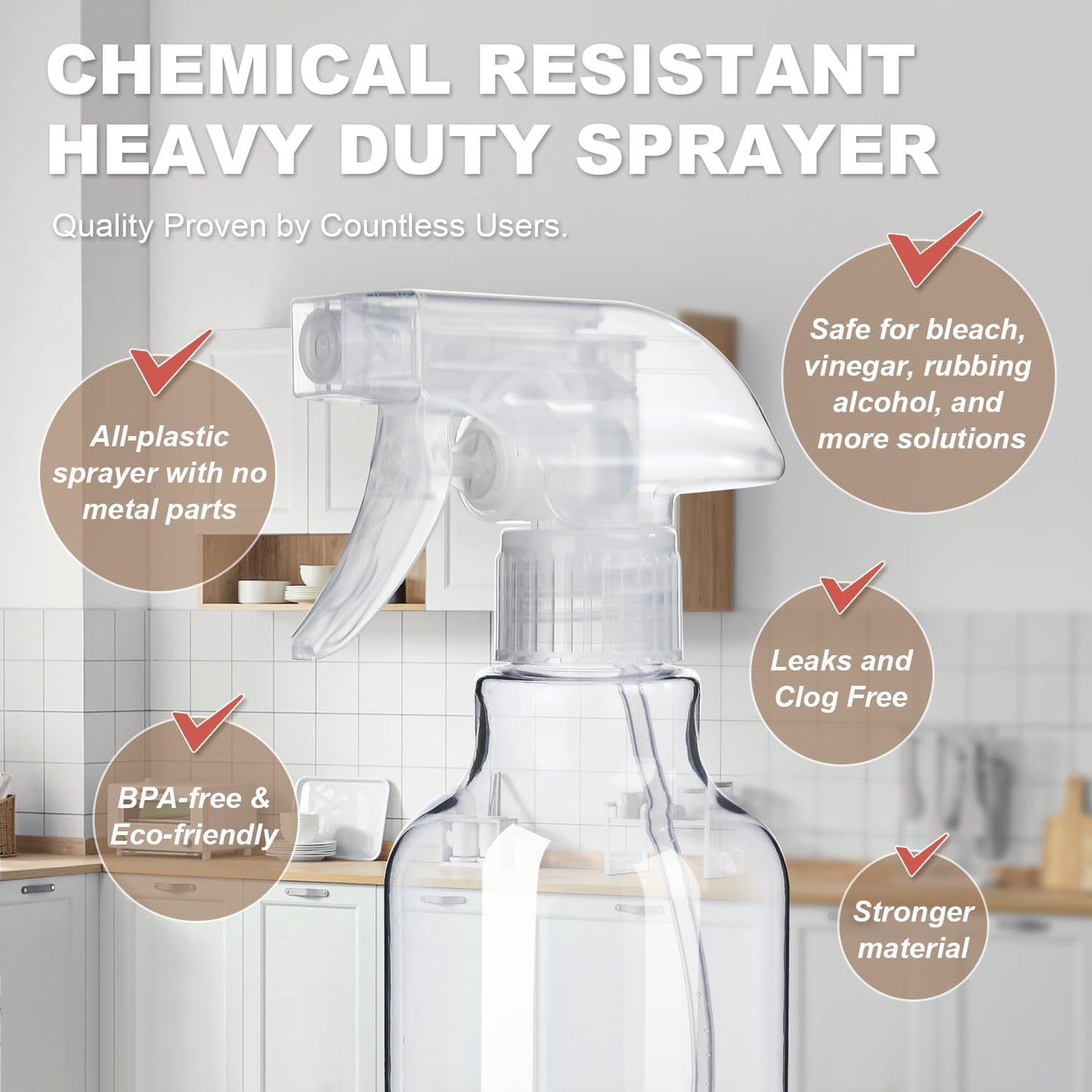 Plastic Spray Bottles (2-Pack, 16.9 Oz) Heavy Duty Spraying, Mist & Stream, Empty Water Sprayer Bottle for Cleaning Solutions, Essential Oils, Hair, Plants, BBQ, Dog Cat Behavior Correction (Clear)