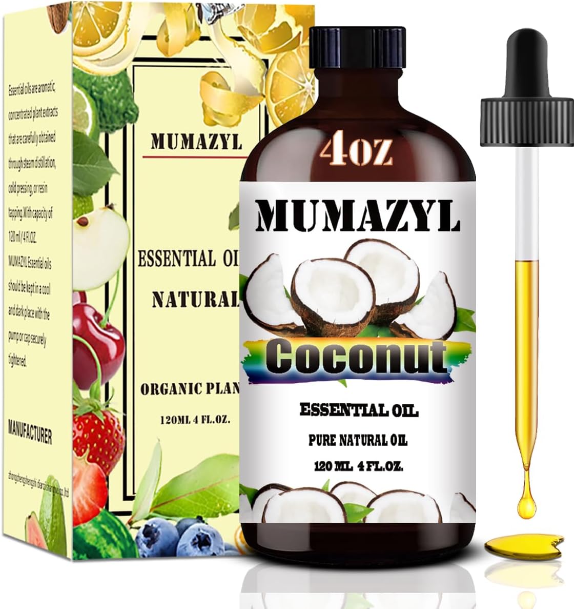 Coconut Essential Oil, Coconut Oil 4 Fl Oz 120ML for Diffuser Humidifier Yoga Cleaning DIY Candle Soap Making Essential Oils