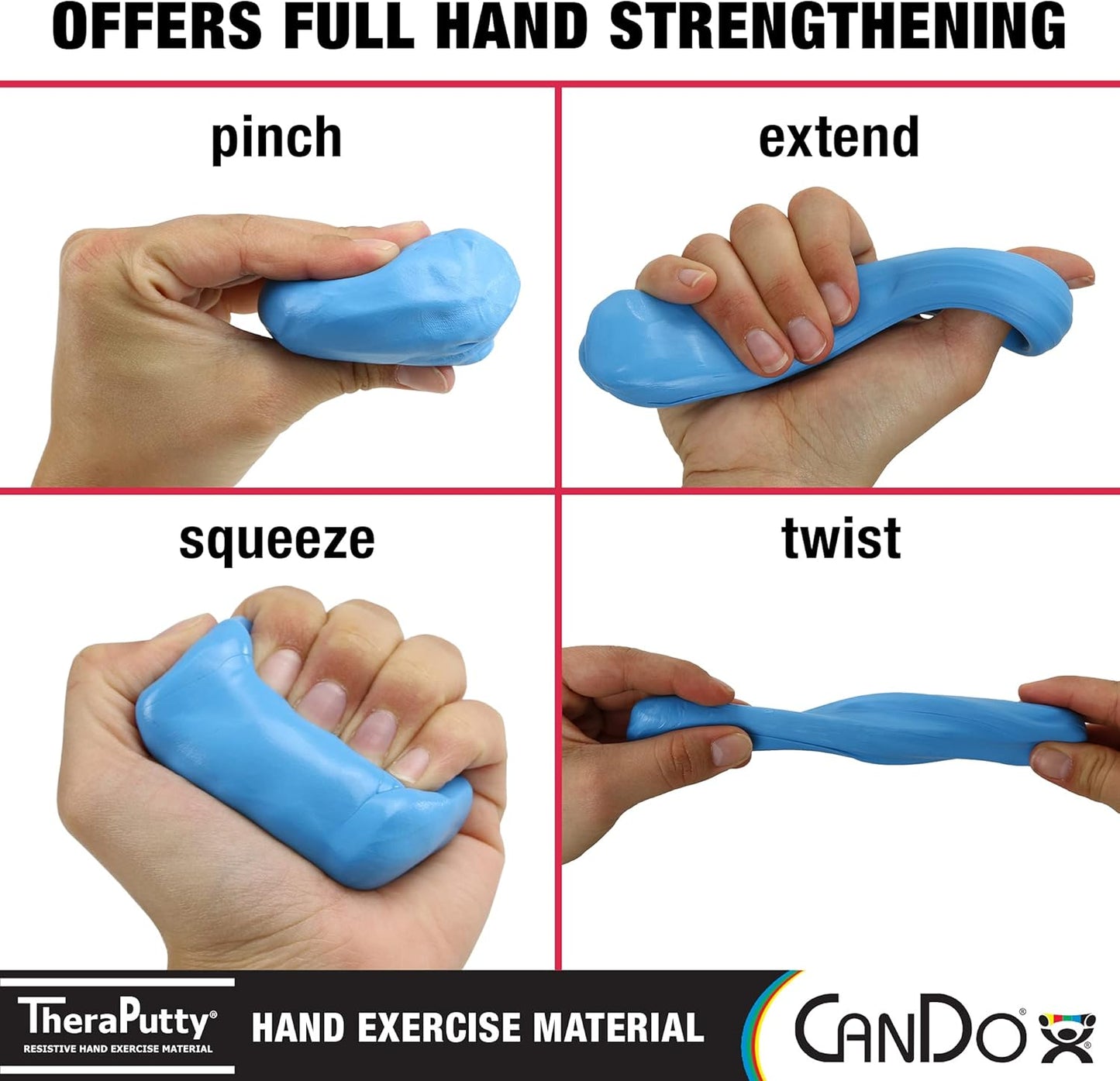 CanDo TheraPutty Standard 4oz Blue Firm Hand Exercise Putty For Rehabilitation, Exercises, Hand Therapy, Strengthening, Motor Skills, Stress Relief