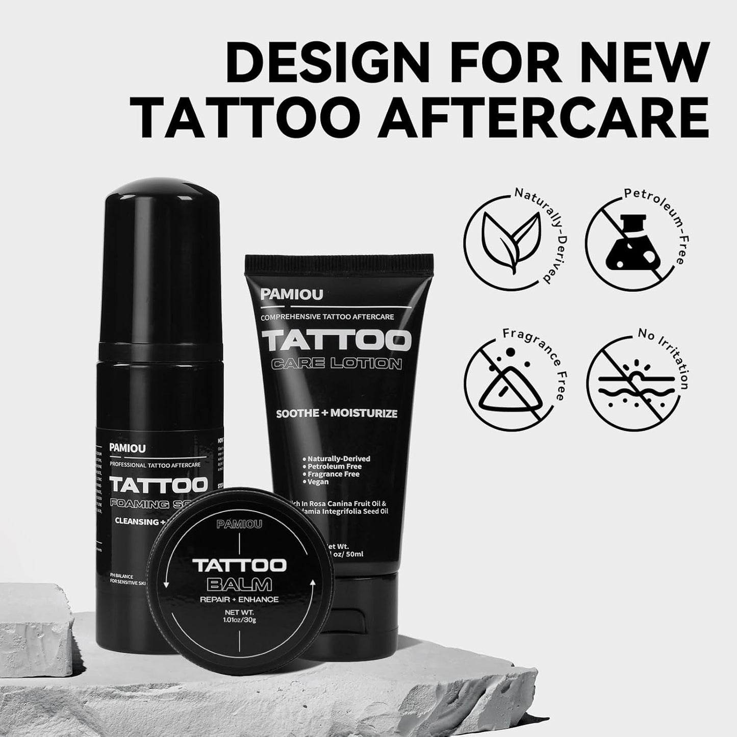 Tattoo Aftercare 3 In 1 Set For New Tattoos, Include Tattoo Balm, Tattoo Lotion and Tattoo Soap, Quick Healing, Soothing, Naturally-Derived, Petroleum-Free, Fragrance Free (3 Piece Set)
