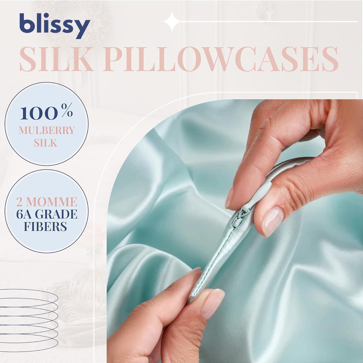 Blissy Silk Pillowcase - 100% Pure Mulberry Silk - 22 Momme 6A High-Grade Fibers - Silk Pillow Cover for Hair & Skin - Regular, Queen & King (Mint, King)