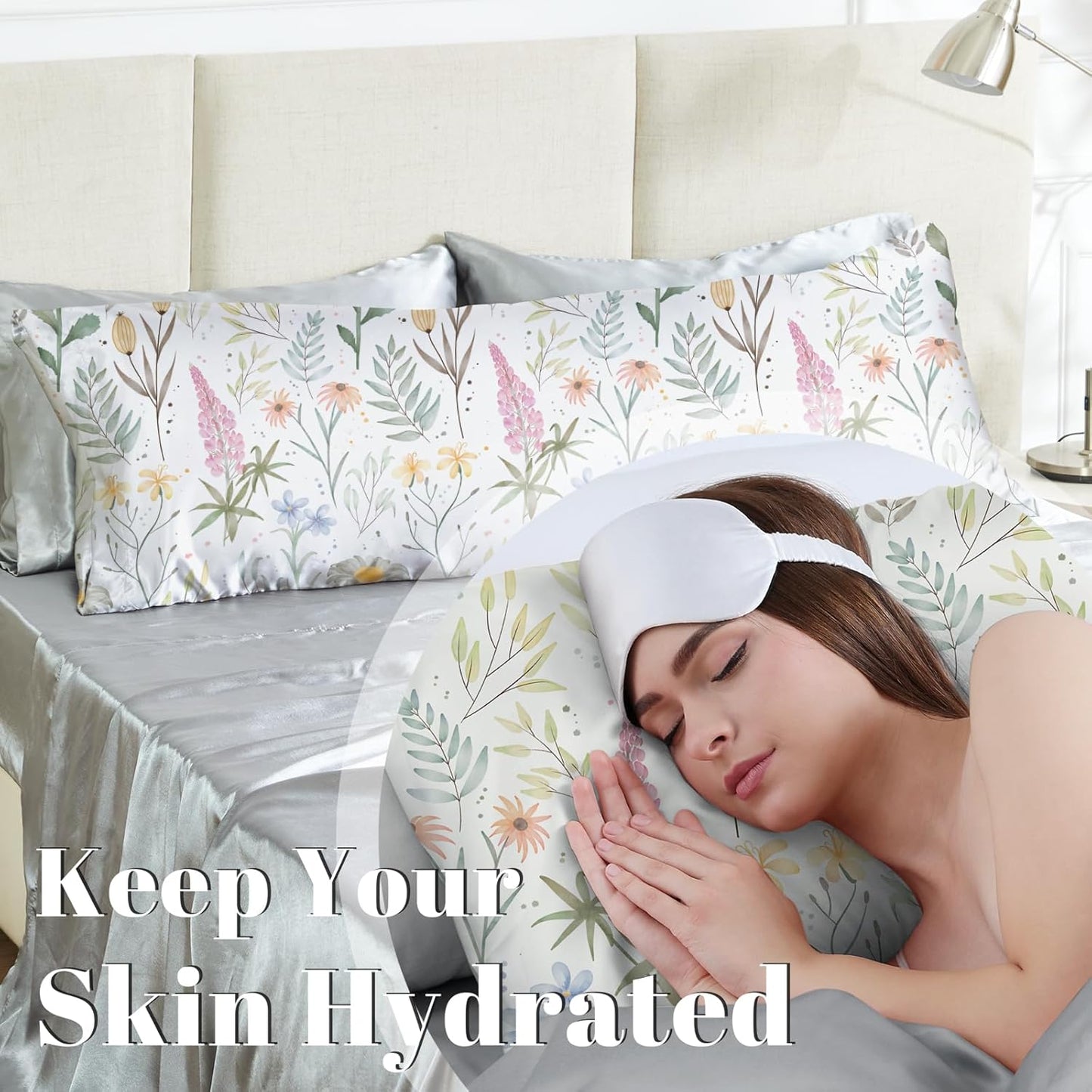 EXQ Home Satin Body Pillowcase for Hair and Skin- Multicolor Printed Flower Silk Long Pillowcase 20x54 inches - Satin Pillow Cases with Envelope Closure, Gifts for Women