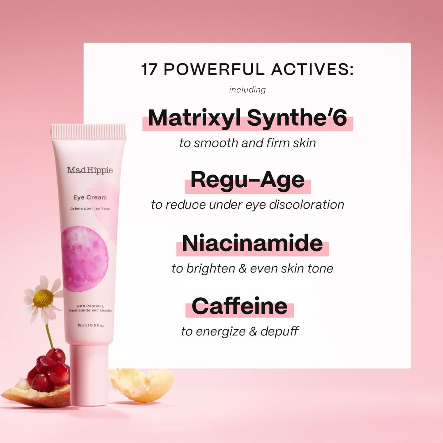 Mad Hippie Eye Cream - Anti-Aging Under Eye Cream for Dark Circles and Puffiness with Niacinamide, Peptides, Kakadu Plum & Licorice, Eye Treatment with Skin-Brightening Vitamin C, 0.5 Oz