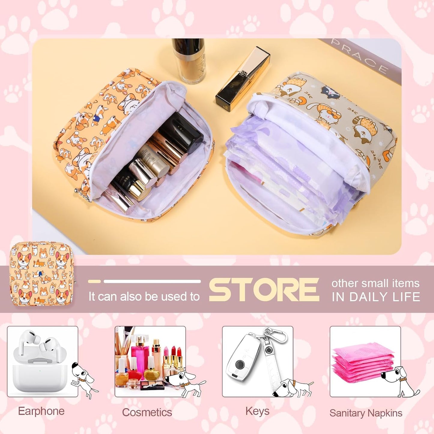 Period Bag Pouch, Canvas Sanitary Napkin Storage Bag for Womens, Portable Sanitary Napkin Period Pad Pouch for Purse, Small Make Up Bags(Colorful)