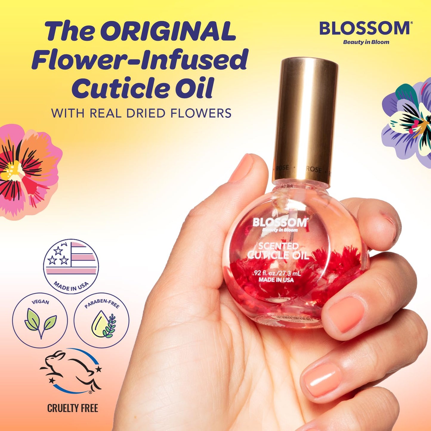 Blossom Cuticle Oil for Nails, Hydrating, Moisturizing, Scented Nail Oil Cuticle Care, Infused with Real Flowers, Made in USA, 0.5 fl. oz, Mandarin Orange