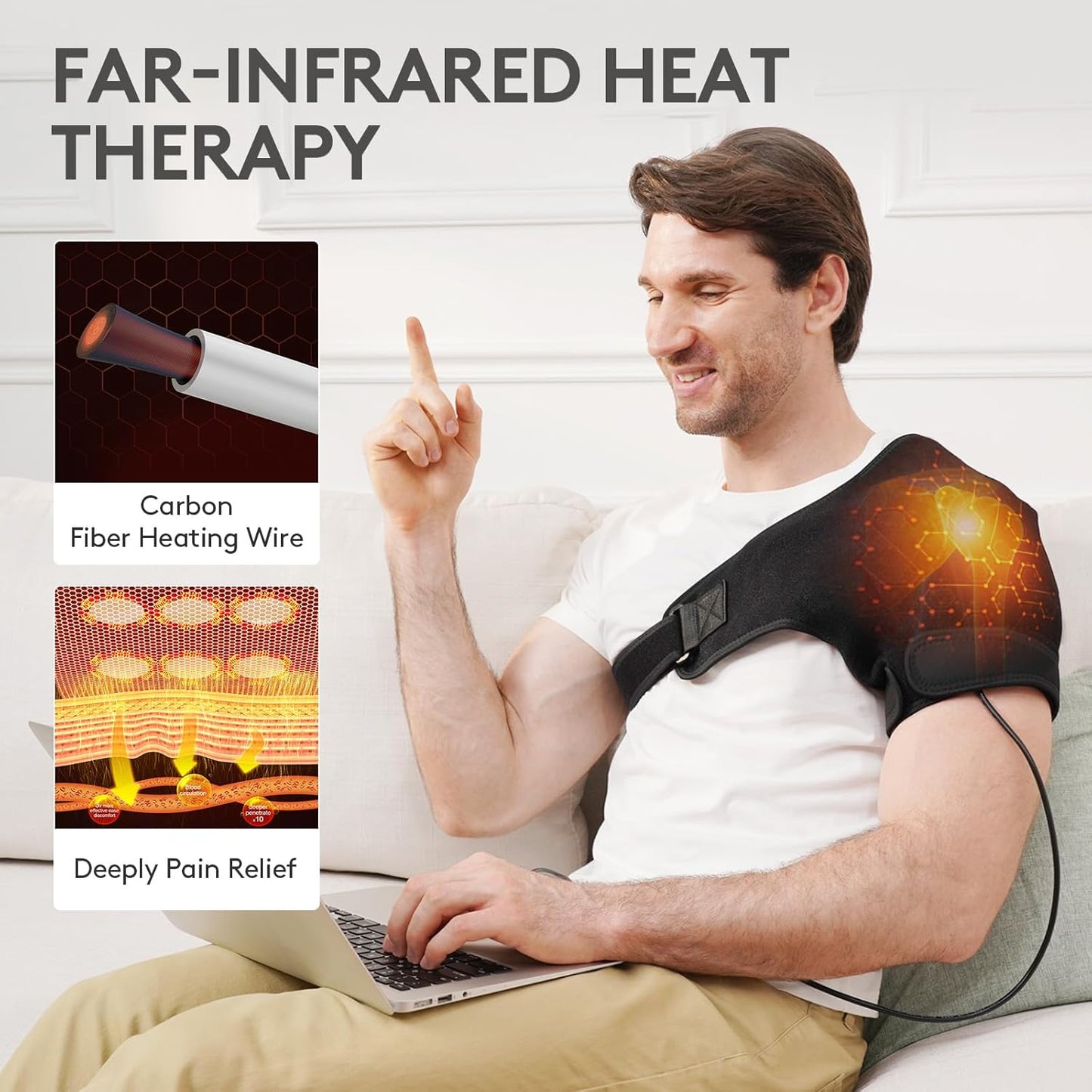 UTK Far Infrared Shoulder Heating Pad, Hot to 159℉, Gift for Men, Heating Pads for Rotator Cuff Pain Relief, 24 Timers, Auto-Off, 24 Natural Jade, 27-52" Adjustable Size Shoulder Wrap