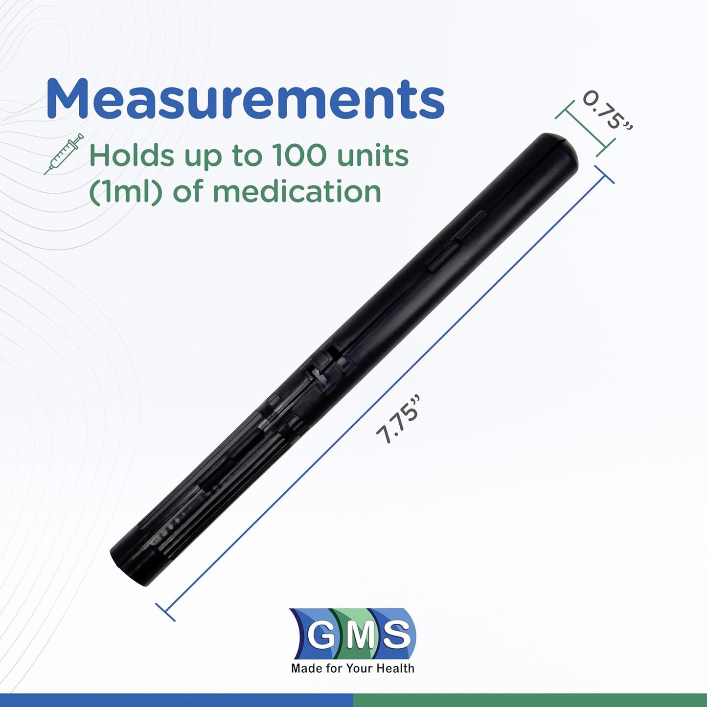 GMS 100 Unit Syringe Case - Holds New, Used & Prefilled Syringes with Needles, Small & Discreet, Ideal for Travel - 2-Pack - Black