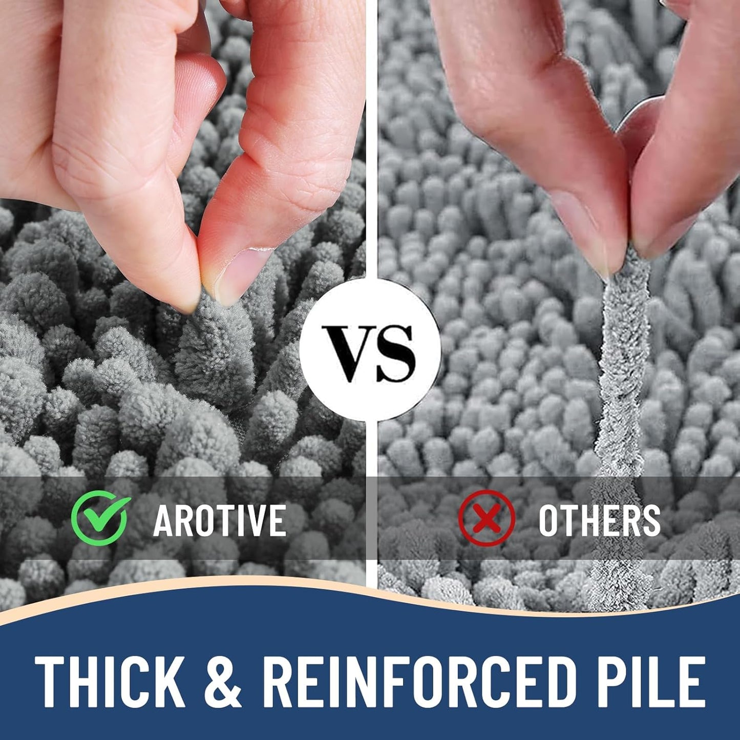 Arotive Luxury Chenille Bathroom Rug Mat, Extra Soft Thick Absorbent Shaggy Bath Rugs, Non-Slip Machine Wash Dry, Plush Bath Mats for Bathroom, Shower and Tub, 54x24, Grey