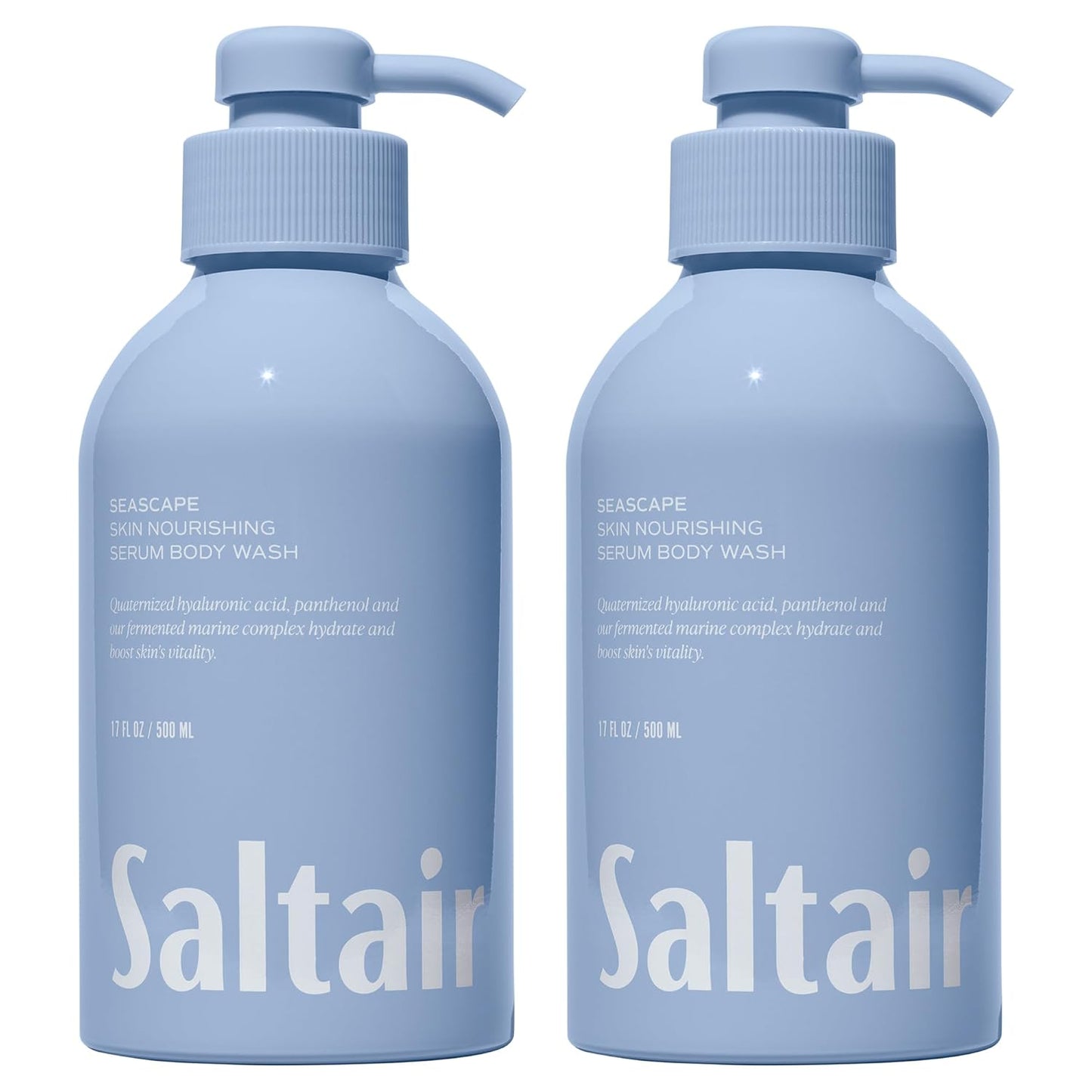 Saltair Body Wash, Seascape 2-Pack. Moisturizing Body Cleanser with Monoi Oil and Cupuacu Butter. Luxury Shower Gel for Women and Men. Vegan, Cruelty-Free, Paraben-Free. 2x 17oz Pump Bottles