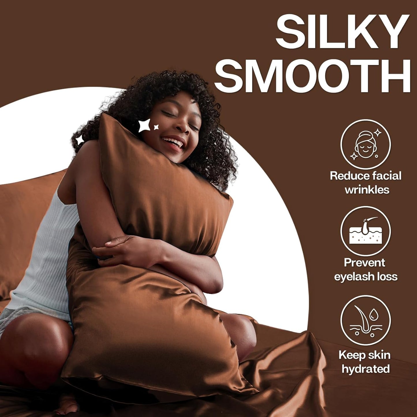 MR&HM Satin Pillowcase for Hair and Skin, Silk Satin Pillowcase 2 Pack, Standard Size Pillow Cases Set of 2, Silky Pillow Cover with Envelope Closure (20x26, Brown)