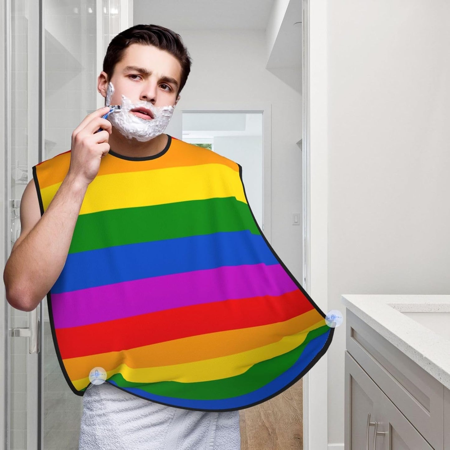 Rainbow Beard Bib Apron, Beard Hair Catcher For Men Shaving, Waterproof With Suction Cups