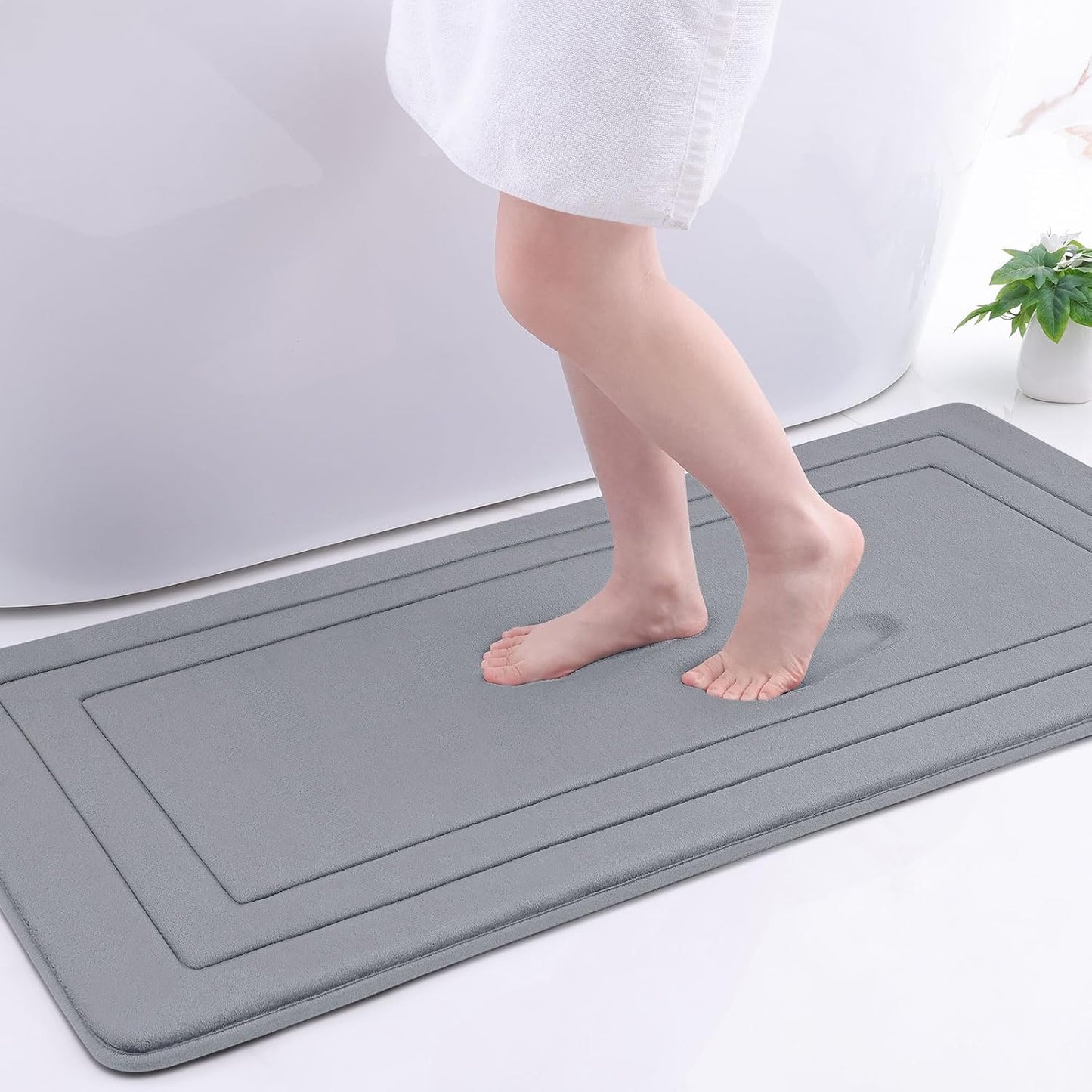 Arotive Memory Foam Bathroom Rug Mat 47x24, Ultra Soft and Absorbent Bath Mat, Machine Wash Dry, Comfortable Bath Rug Carpet for Bathroom Floor, Tub and Shower, Medium Grey