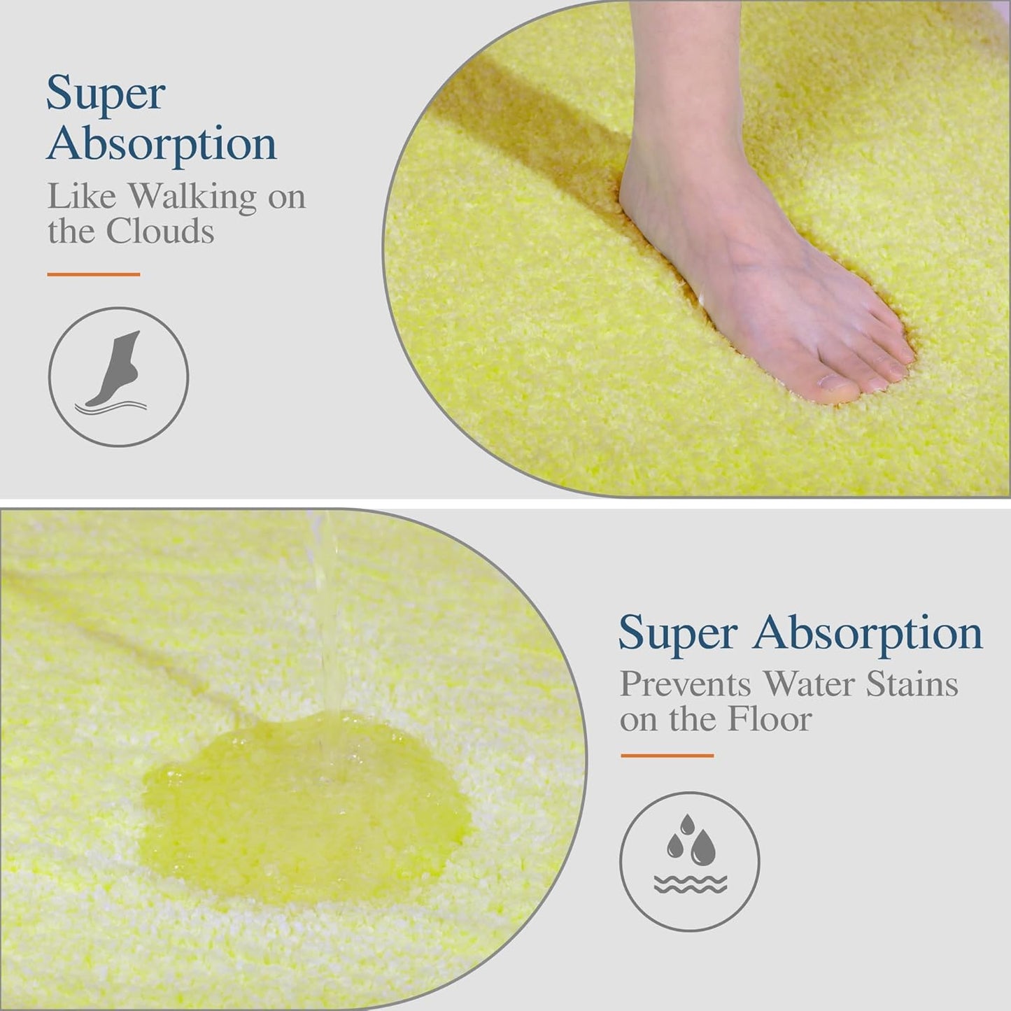 Walensee Large Bathroom Rug (24 x 40, Yellow) Extra Soft and Absorbent Shaggy Bath Rug Machine Washable Microfiber Bath Mat Non Slip Bath Mat, Luxury Bathroom Floor Mats