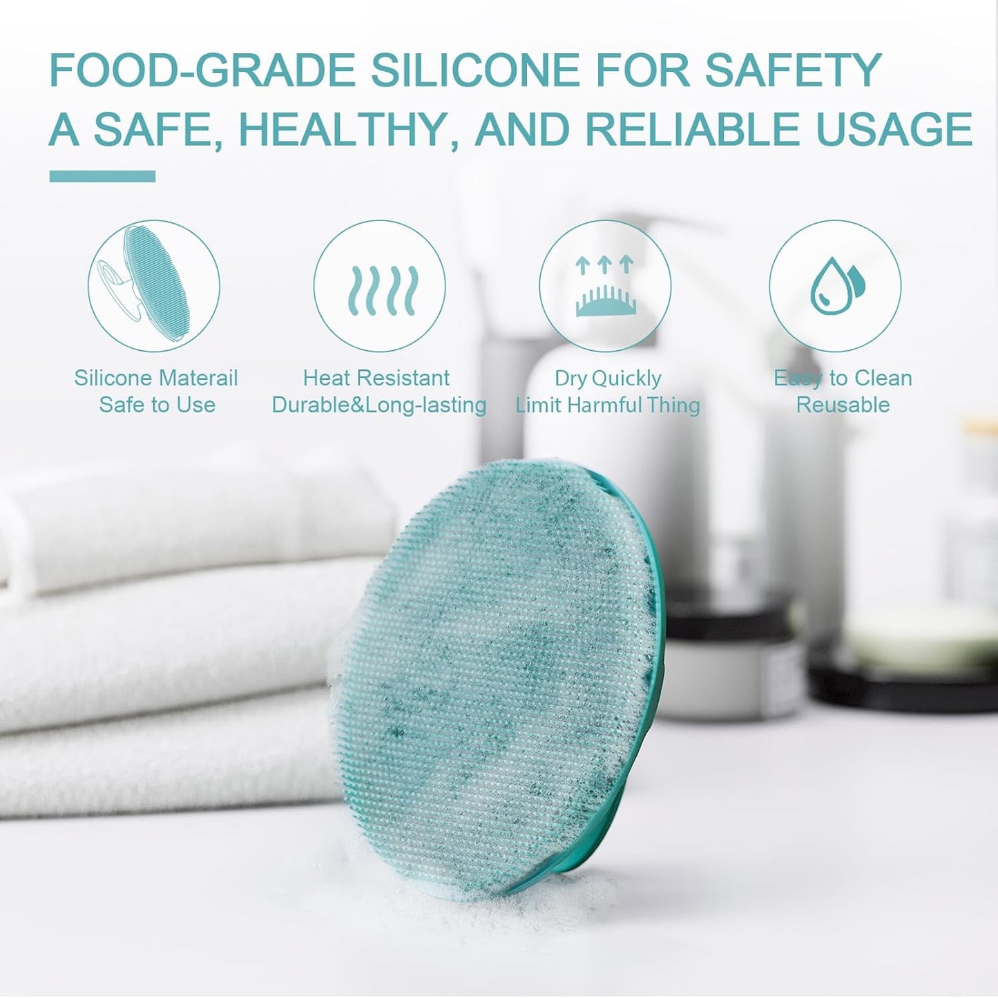 Silicone Body Scrubber Shower Bath Wash Brush Gentle Exfoliating Scrub Cleansing Loofah for Women Men Baby Sensitive Skin, Easy to Clean, Lather Nicely, More Hygienic, 1 Pack, Cyan