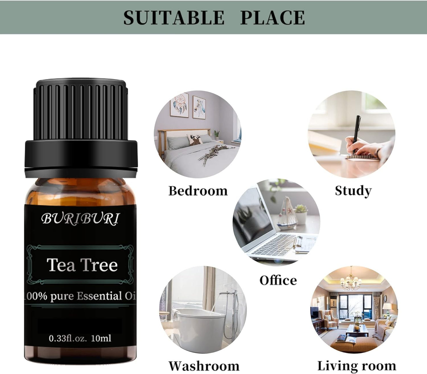 BURIBURI Tea Tree, Eucalyptus and Vanilla Essential Oil Set, 100% Pure 3Pcs Essential Oils Gift Set for Diffusers