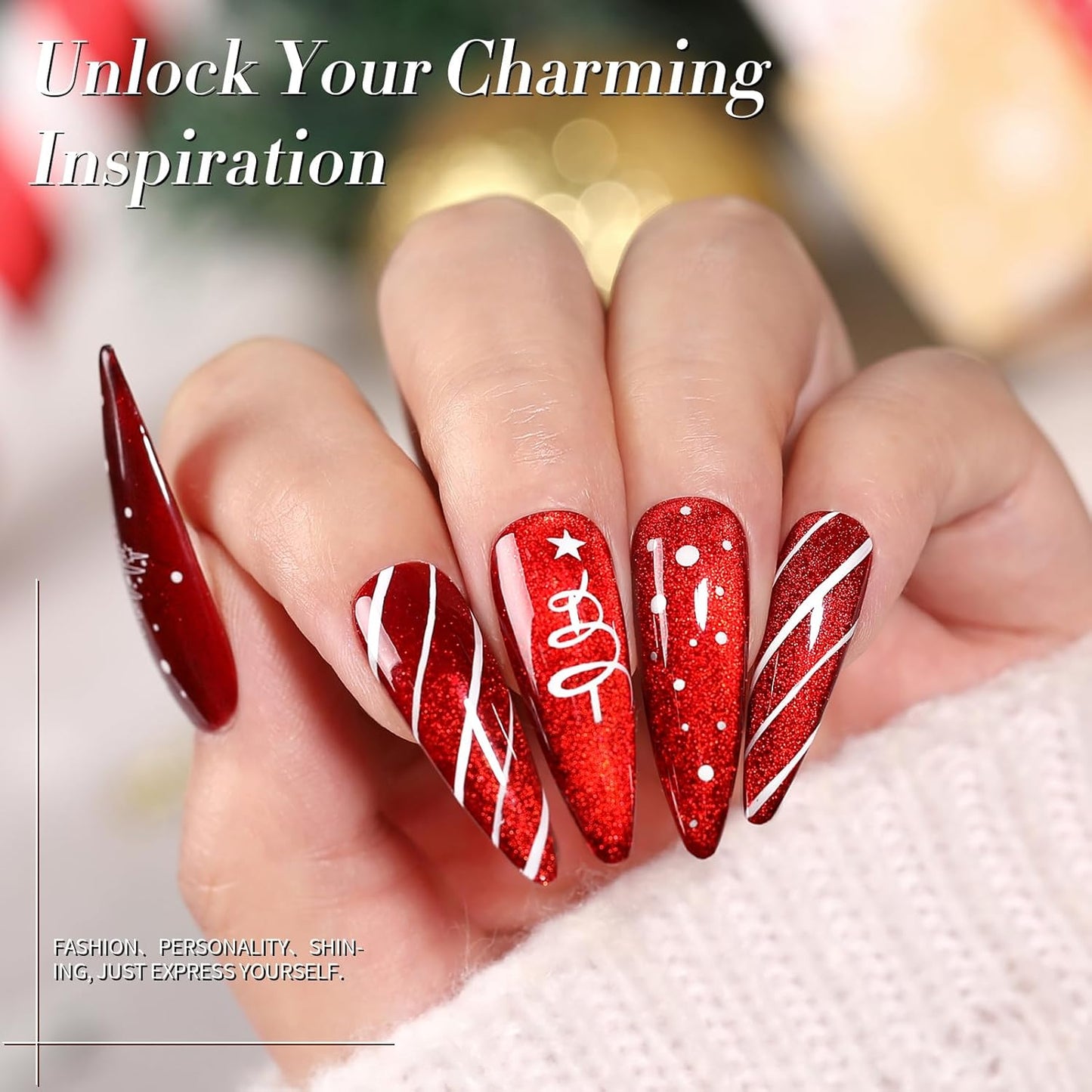 Born Pretty 6 Colors Christmas Cat Magnetic Eye Gel Nail Polish Set,Fall Winter Red Green Brown Black Blue Shimmer Glitter Holographic Magnetic Soak Off U V Nail Gel DIY Art for Girls Women 7ML