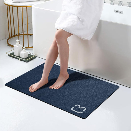 Diatomite Stone Bathroom Mats Rug - Rubber Non Slip Fast Dry Super Absorbent Thin Rugs Fit Under Door - Diatomaceous Earth Bath Mat for Bathroom,Shower Room,Laundry Room,Sink,17"x27.5",Navy