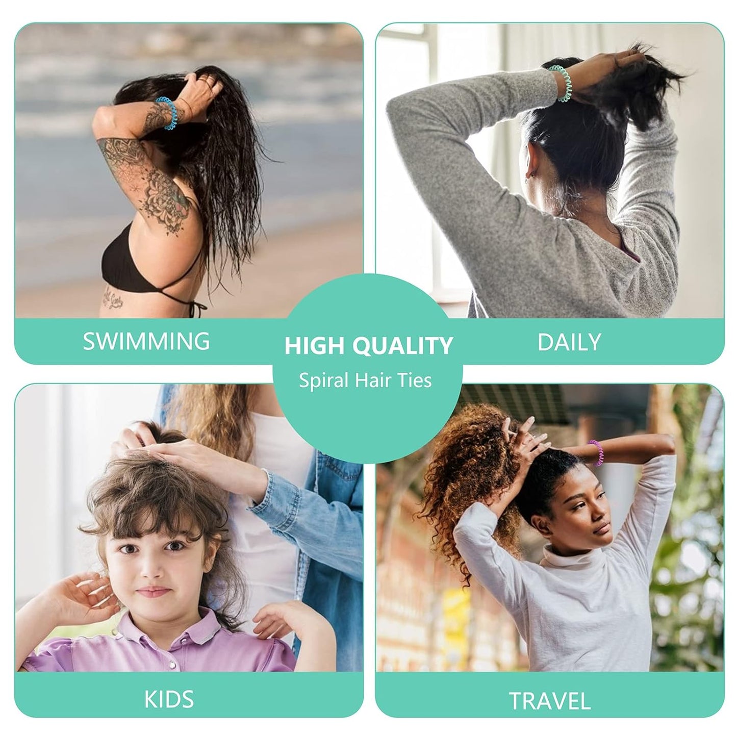 Hair Ties Set: 18 Spiral Coils for Women - No Crease, No Damage for Thick & Thin Hair Types, Ponytail Holders