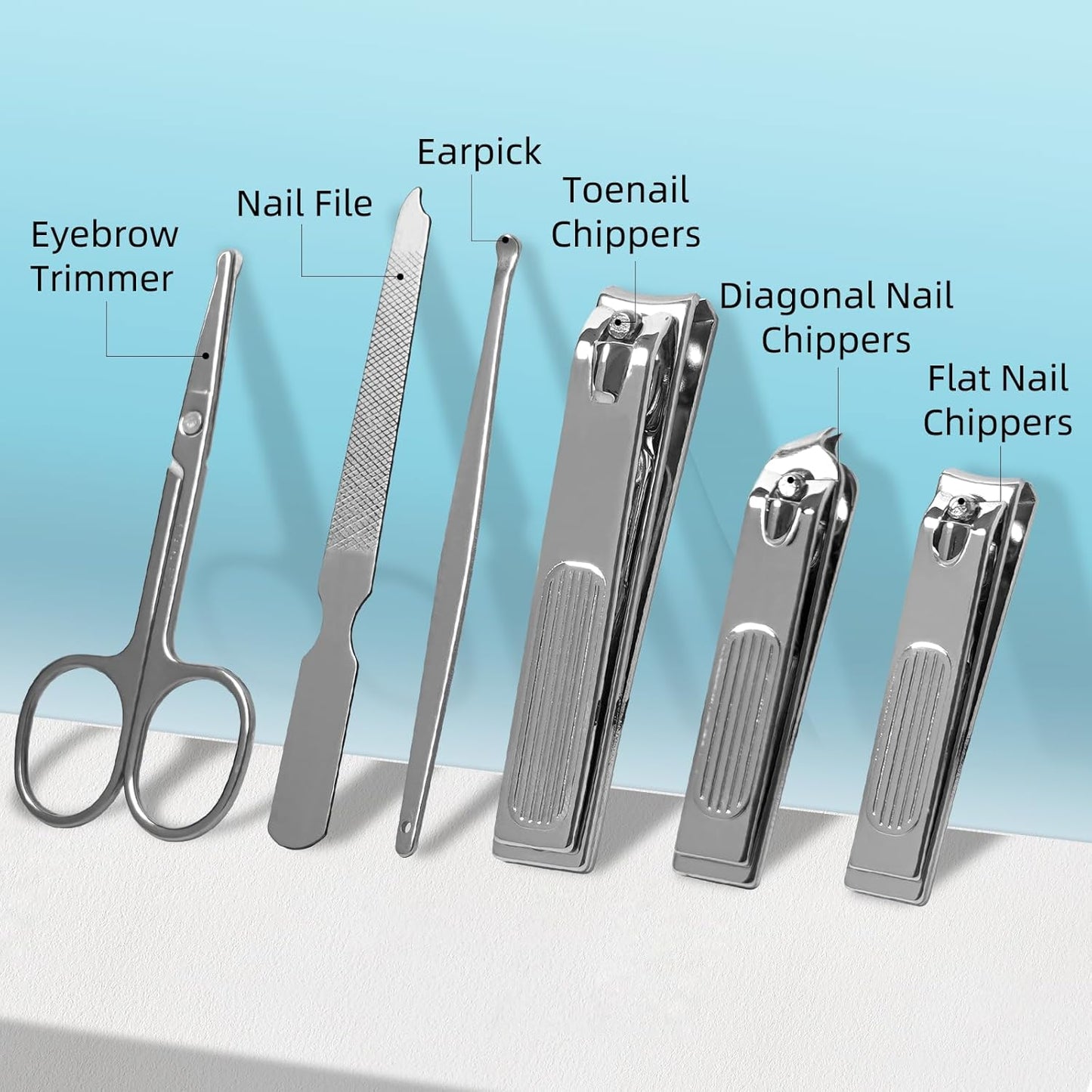 Premium Stainless Steel Nail Clippers Set - Travel Grooming Kit, 10pc Manicure/Pedicure Tools with PU Case - Unisex Gift for Men and Women(C-Grey)