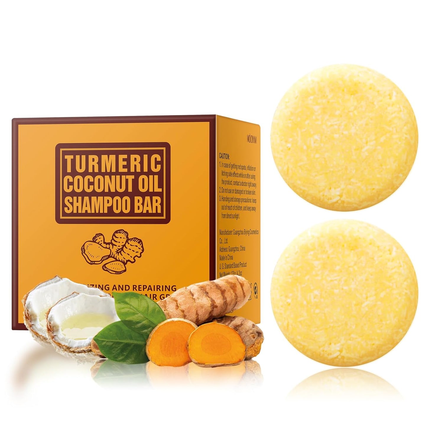 2 Pack Ginger Hair Regrowth Shampoo Bar Turmeric Soap for Hair Growth Natural Ginger Solid Bars for Thinning Strengthen Curly Oily Hair Anti Hair Loss Travel Deep Cleansing Women Men 4.23OZ/120g