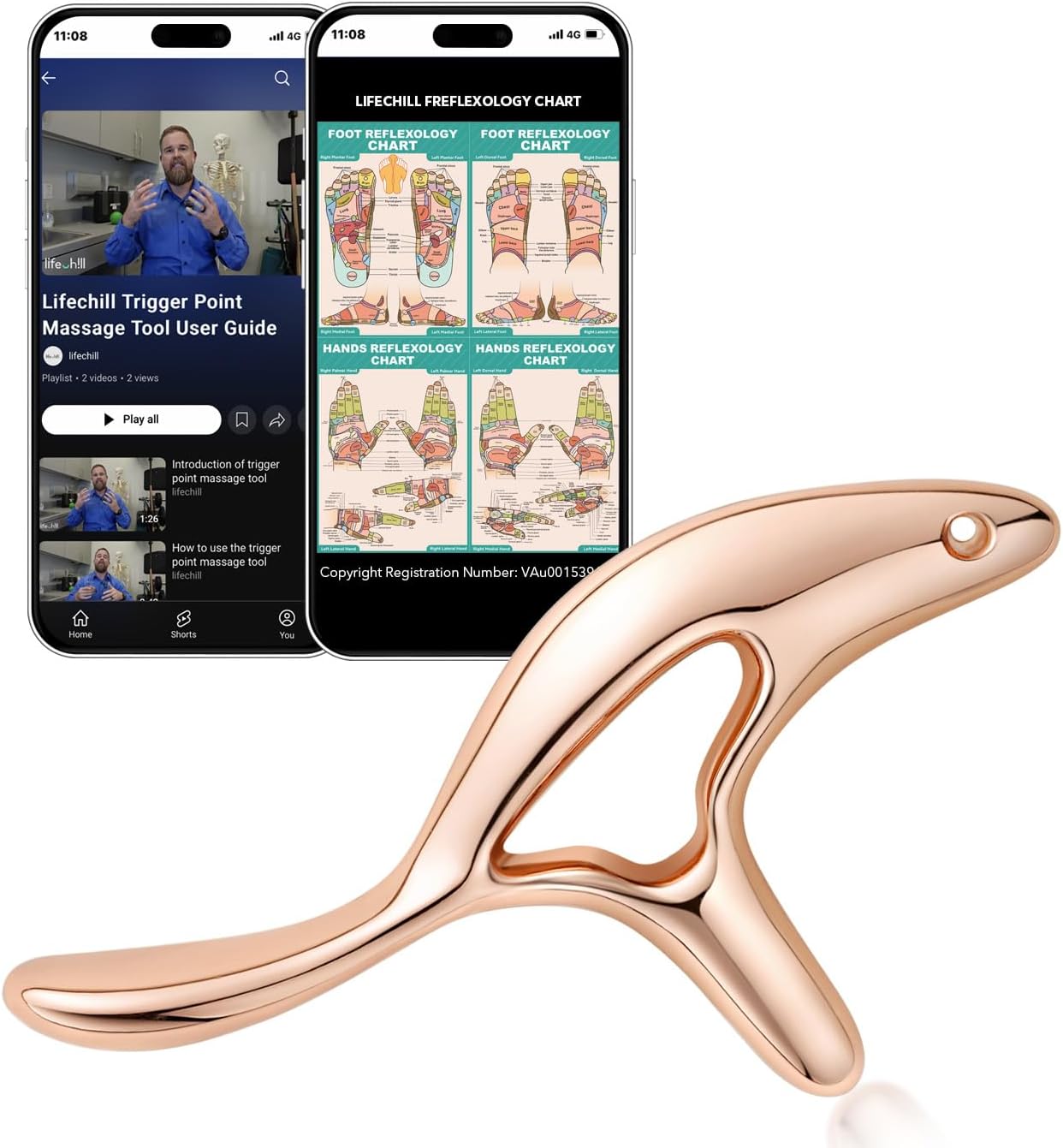 lifechill Trigger Point Massage Tool for Gua Sha, Lymphatic Drainage Massager, Deep Tissue Thumb Saver Acupressure Tool for Full Body Pain Relief, Gold