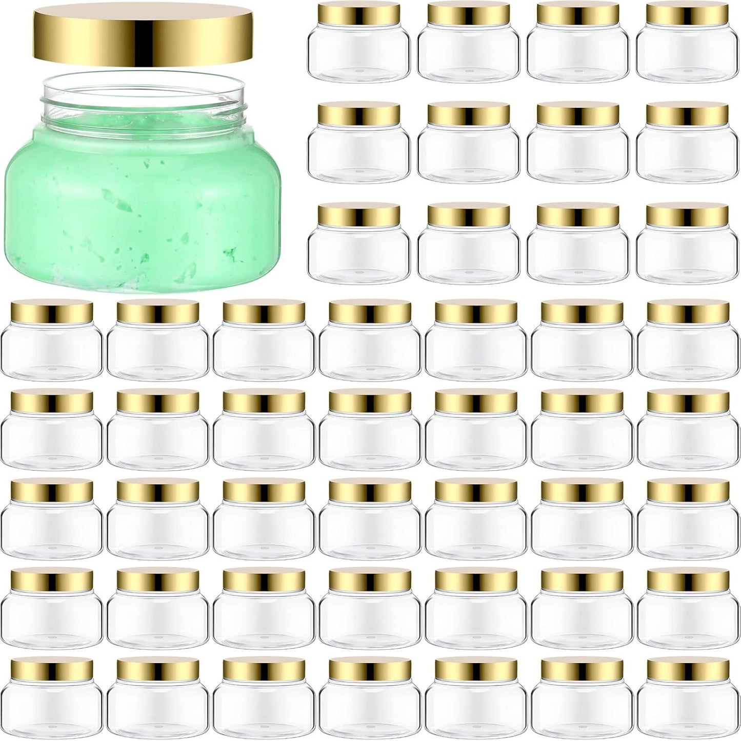 Mumufy Clear Plastic Jars with Lids Round Plastic Containers Empty Travel Containers for Creams Refillable Cosmetic Jars for Lotions Body Scrub Body Butter(48 Pcs,8 oz)